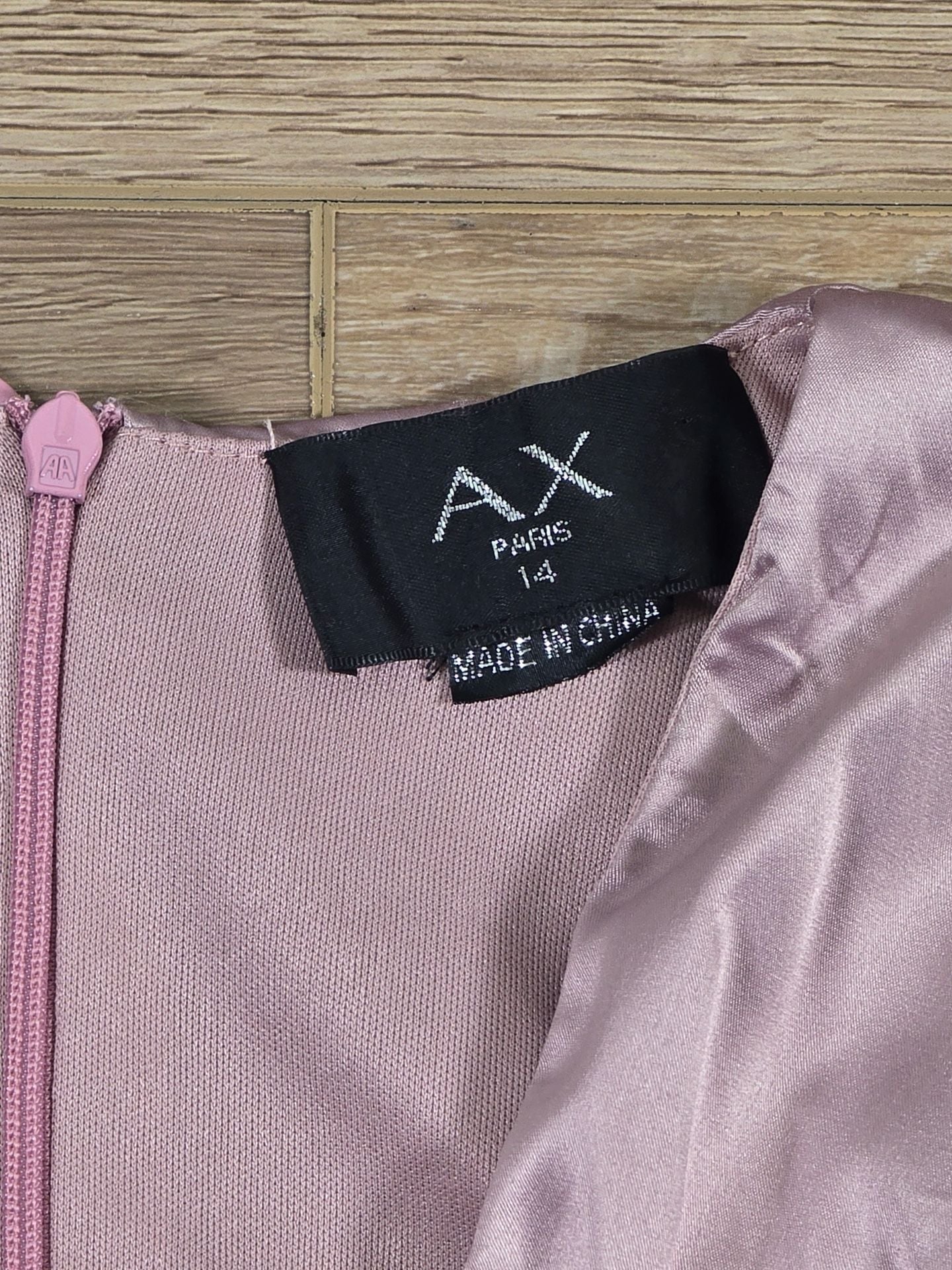 AX Paris Dusty Pink Satin Ruched Midi Dress V Neck Long Sleeve UK 14 5