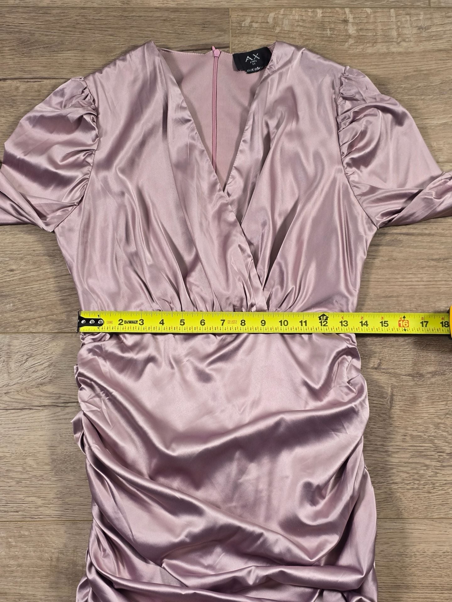 AX Paris Dusty Pink Satin Ruched Midi Dress V Neck Long Sleeve UK 14 8