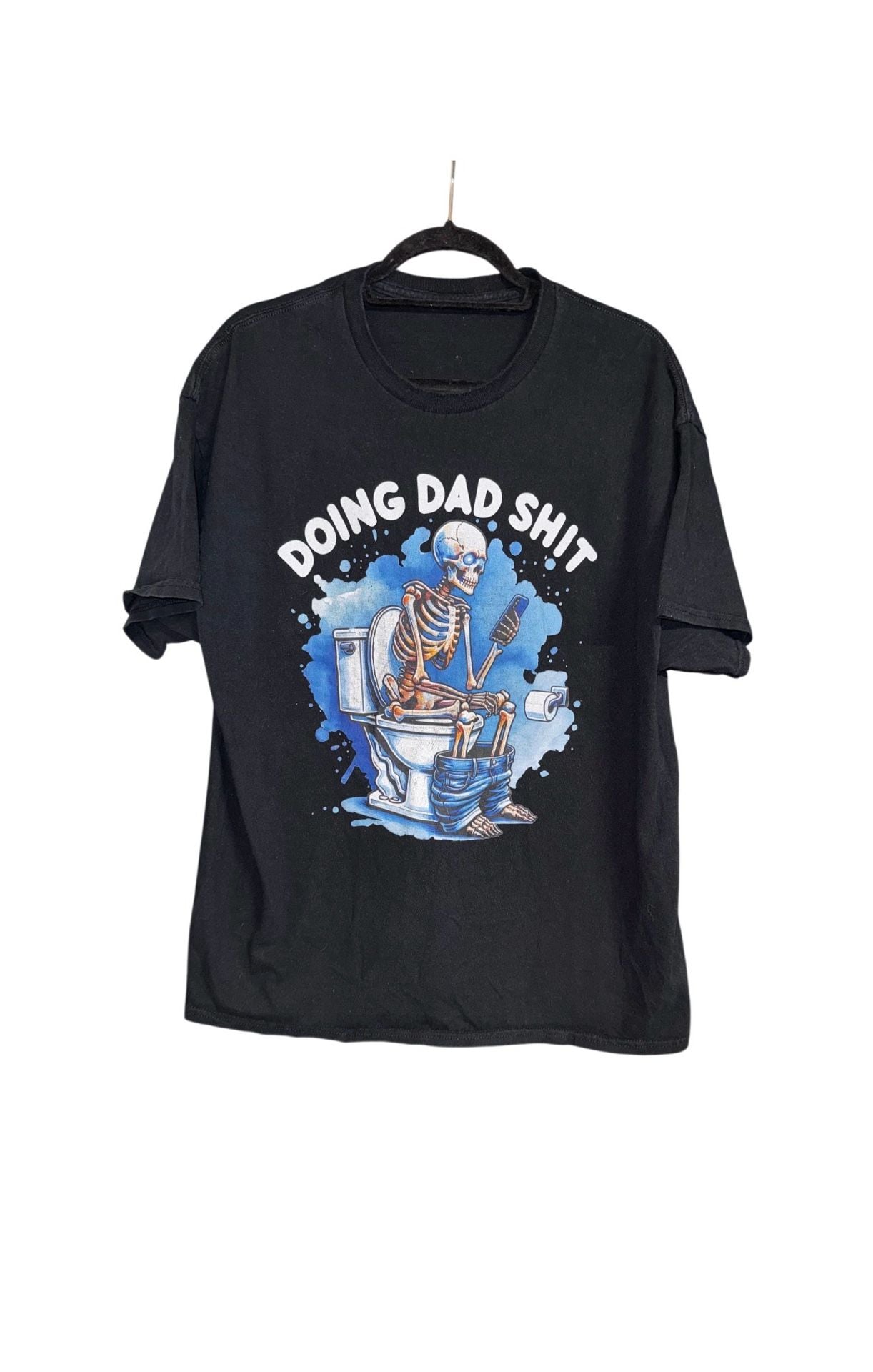 Graphic T-Shirt Doing Dad Sh*^ Skeleton Toilet Black 2