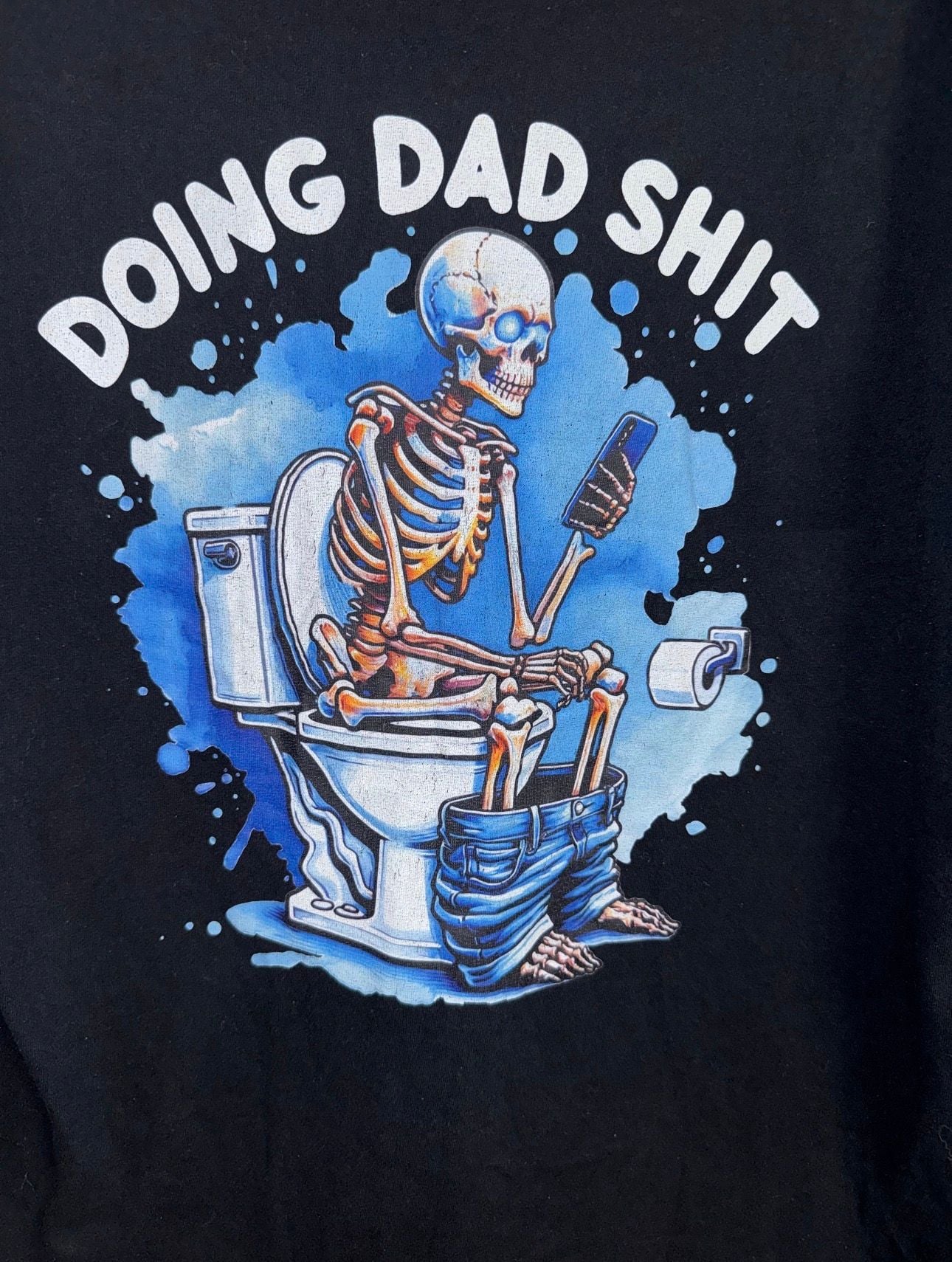 Graphic T-Shirt Doing Dad Sh*^ Skeleton Toilet Black 3