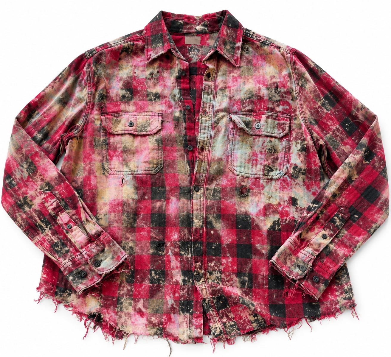 A Rare Bird Flannel Shirt Size M Red Black Bleach Wash Distressed (b1) 2