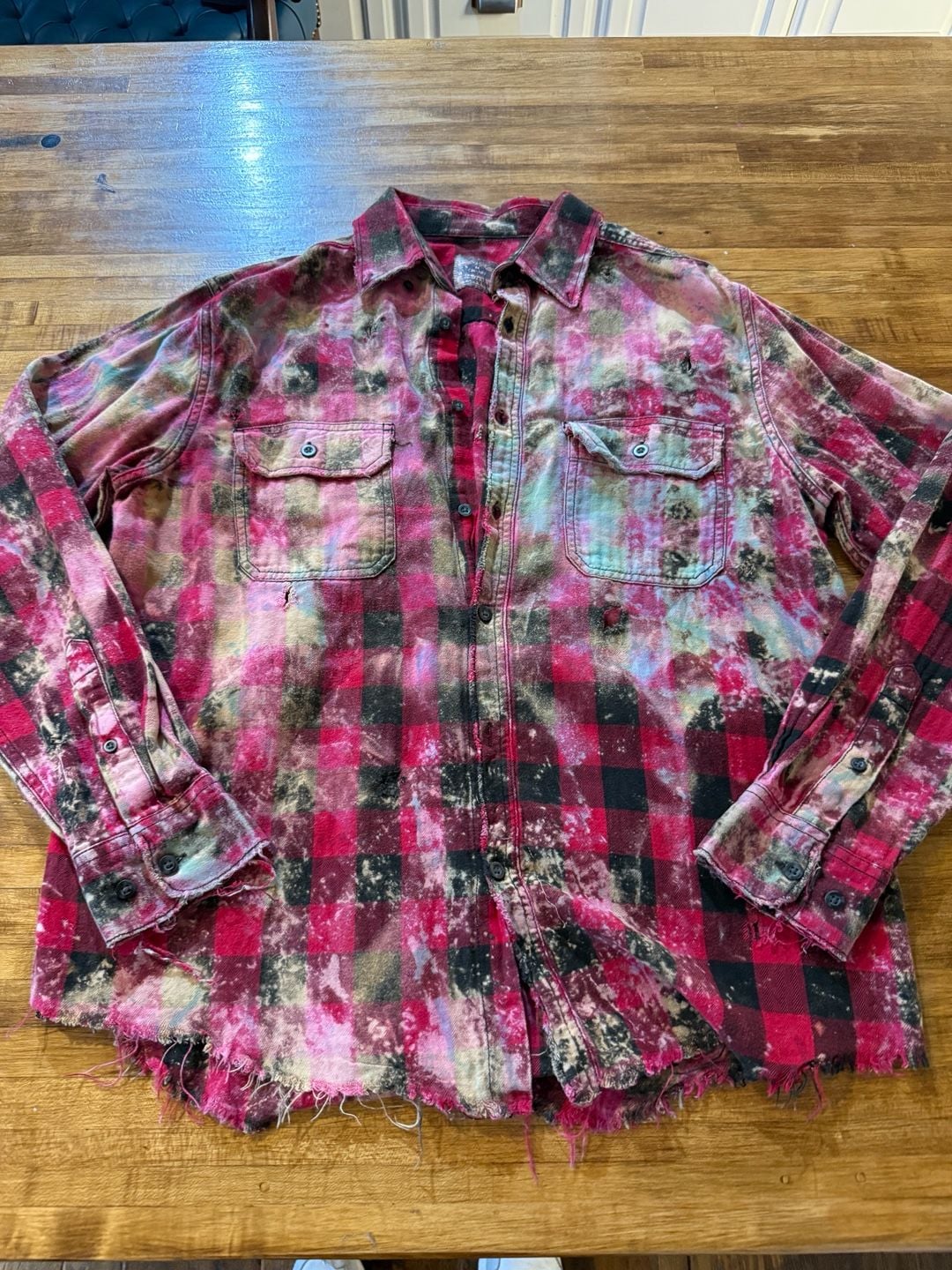 A Rare Bird Flannel Shirt Size M Red Black Bleach Wash Distressed (b1) 3