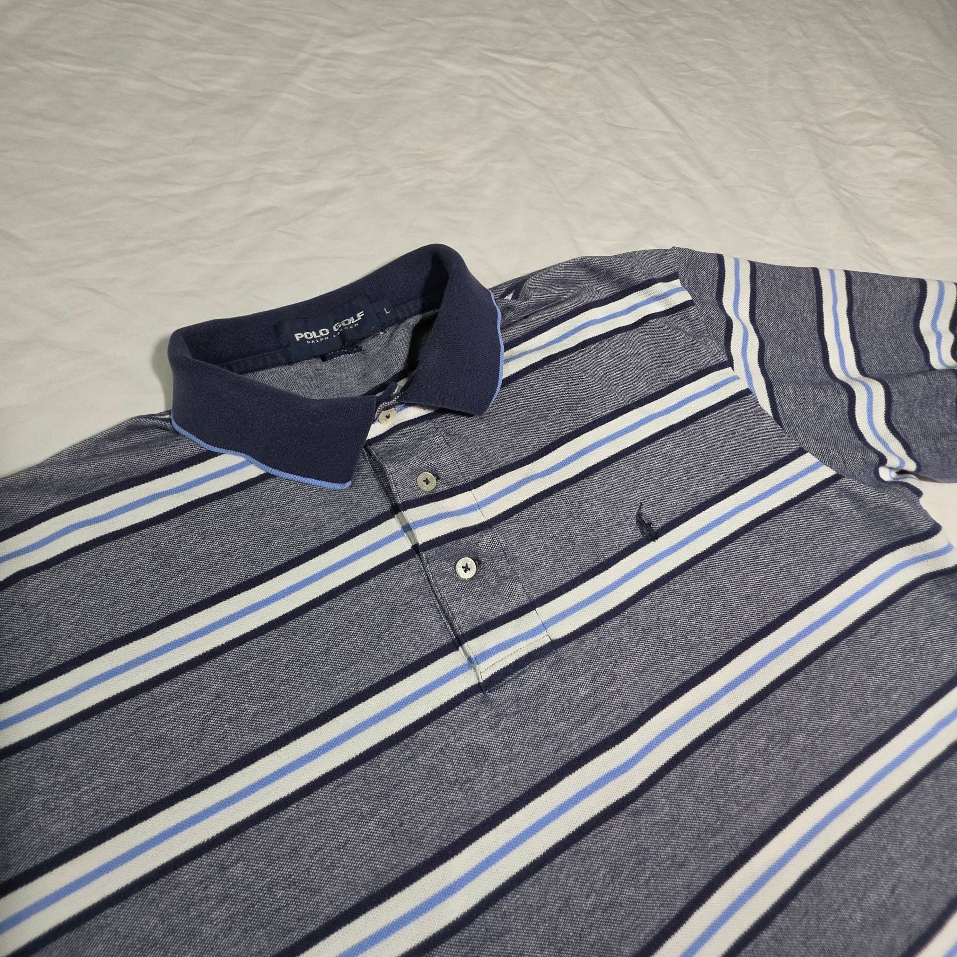 Polo Golf Ralph Lauren Striped Polo Shirt Size L Blue White 2