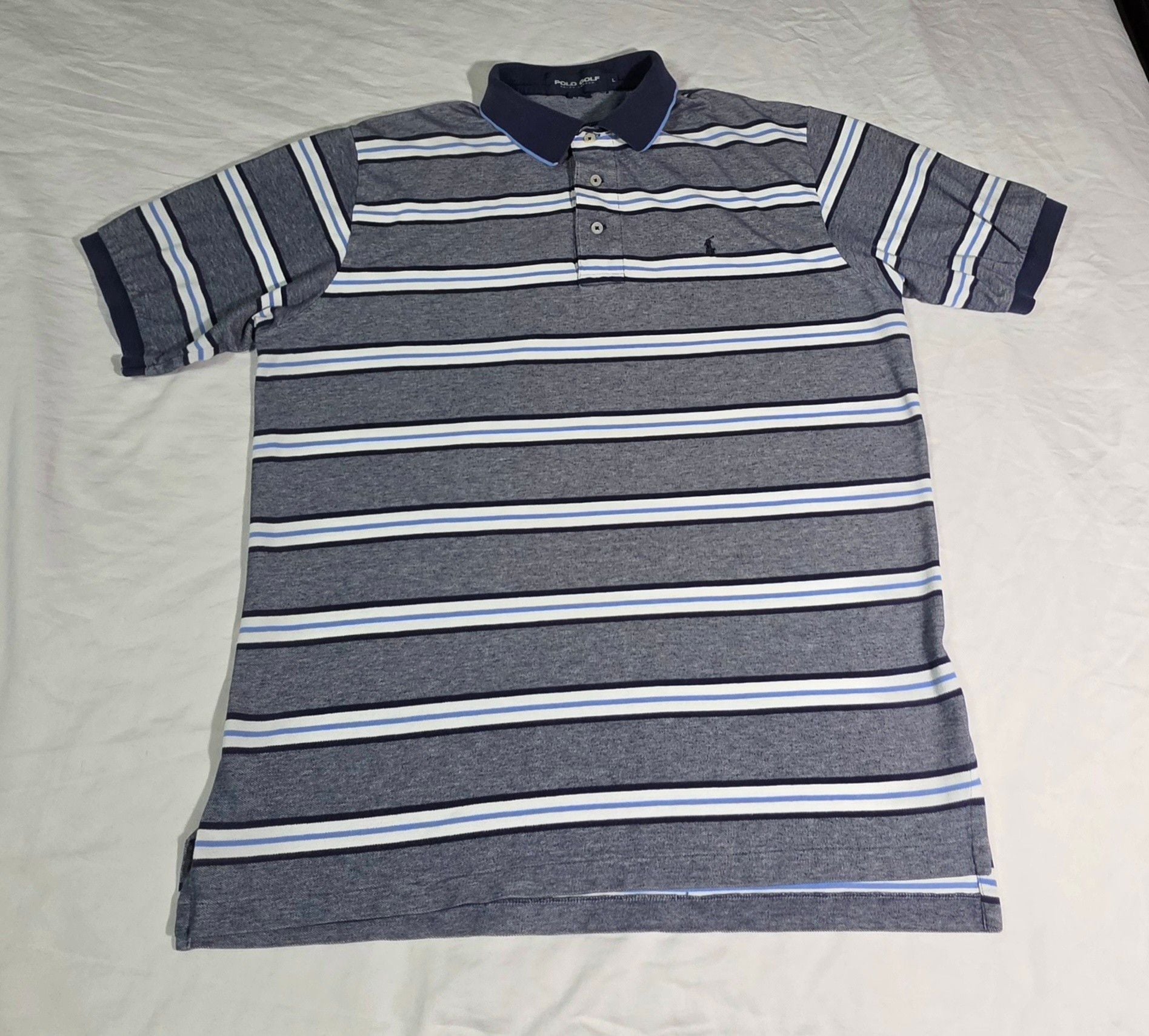 Polo Golf Ralph Lauren Striped Polo Shirt Size L Blue White 3