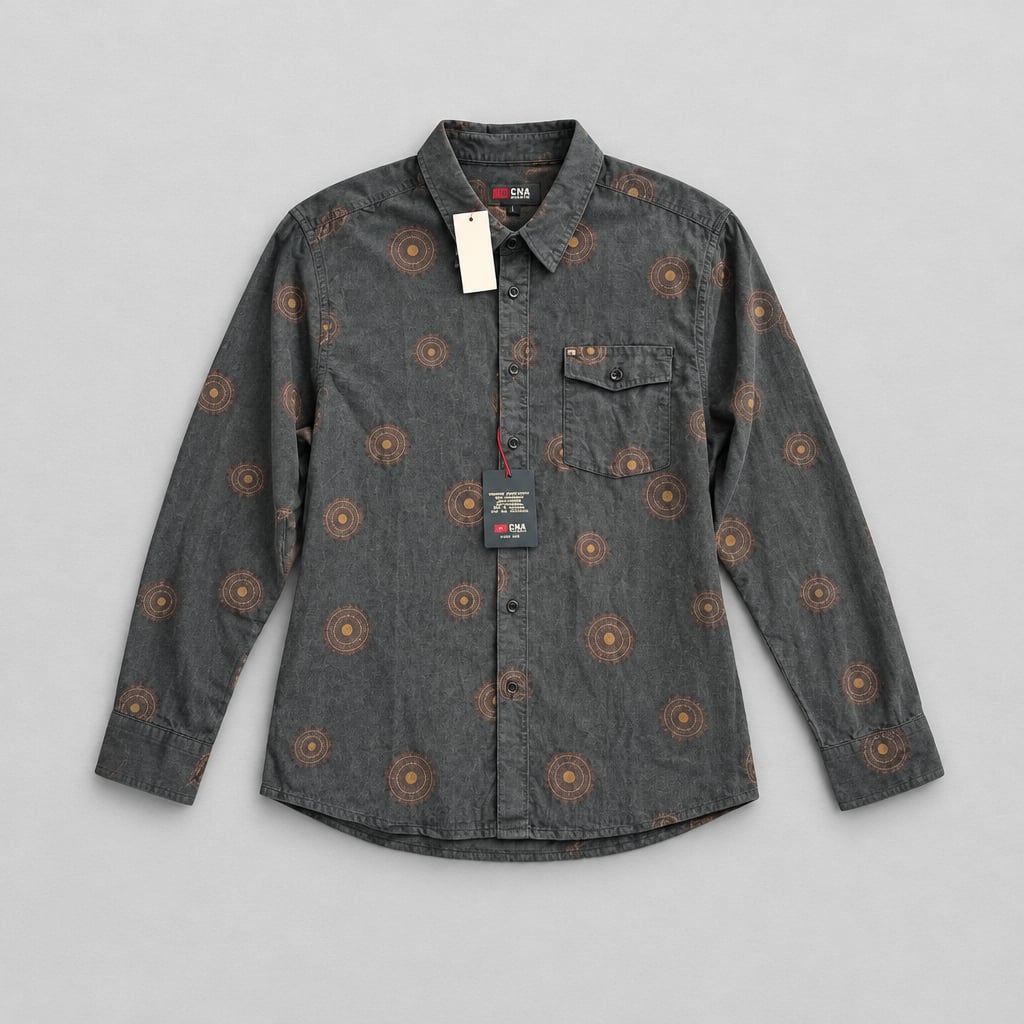 Cova by Jantzen Long Sleeve Shirt Size L Slate Blue Corduroy Printed 2