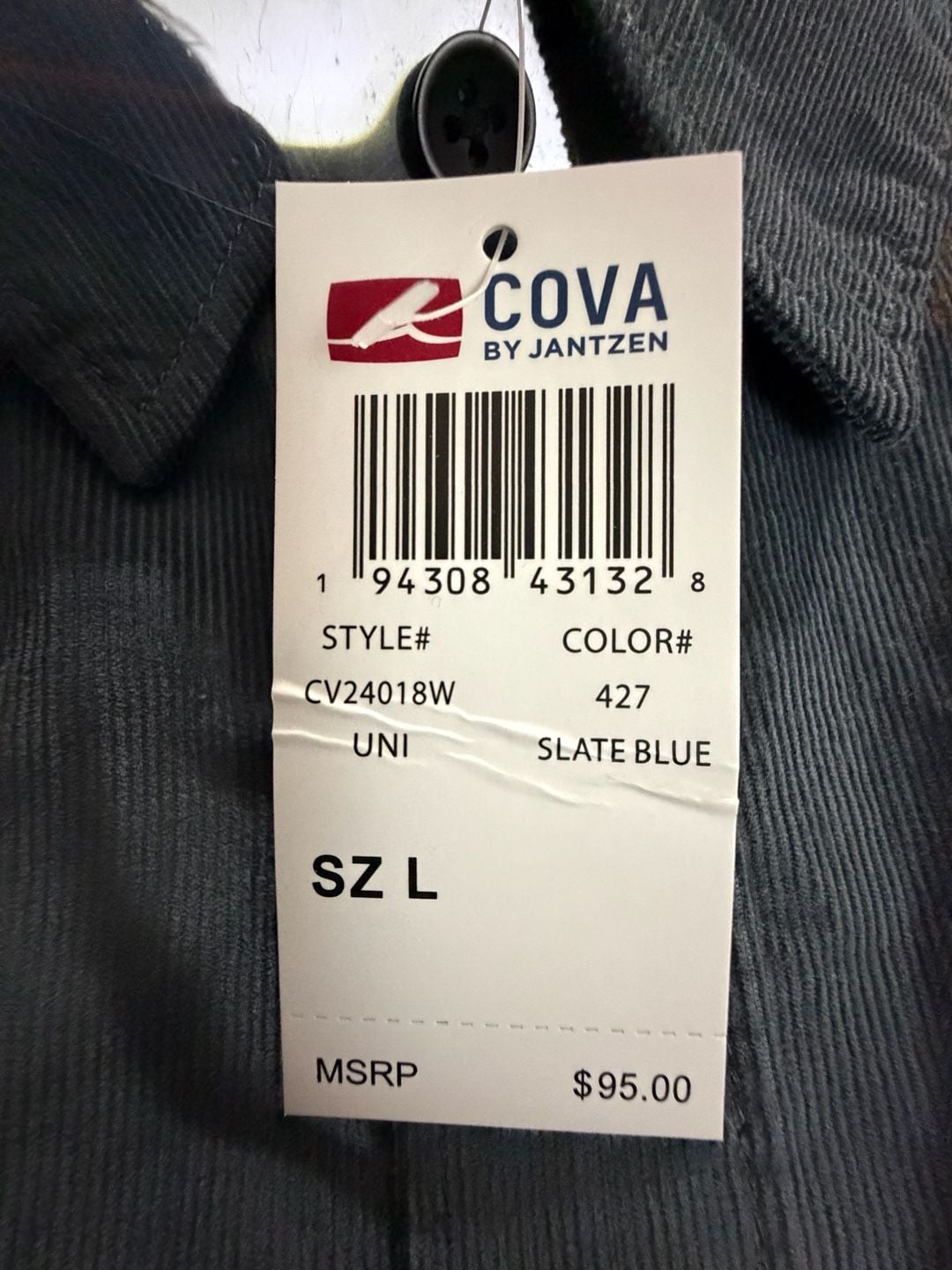 Cova by Jantzen Long Sleeve Shirt Size L Slate Blue Corduroy Printed 6