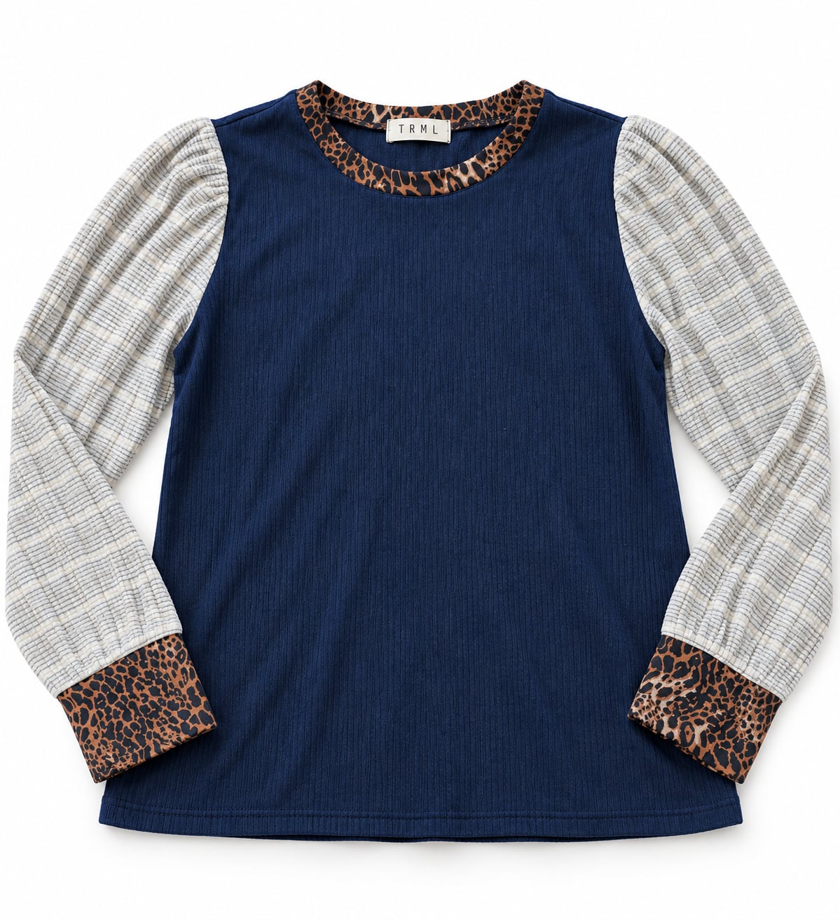 THML Long Sleeve Top Size M Blue Striped Leopard Print(b1) 2