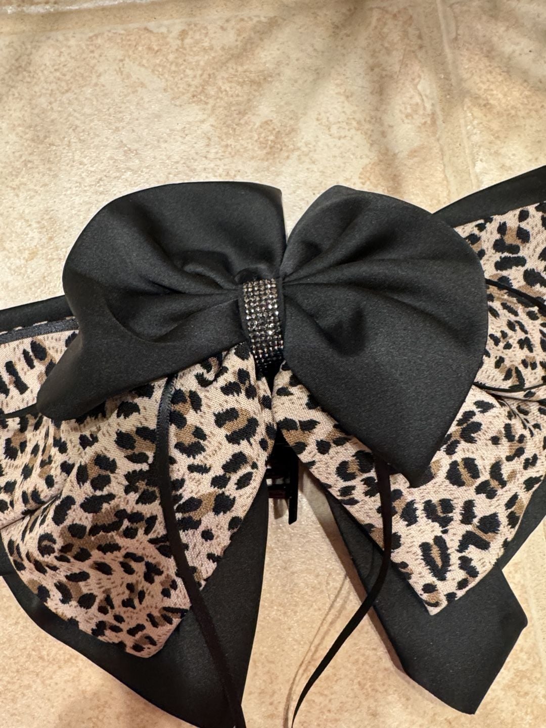 Leopard Print and Black Hair Bow Clip 3