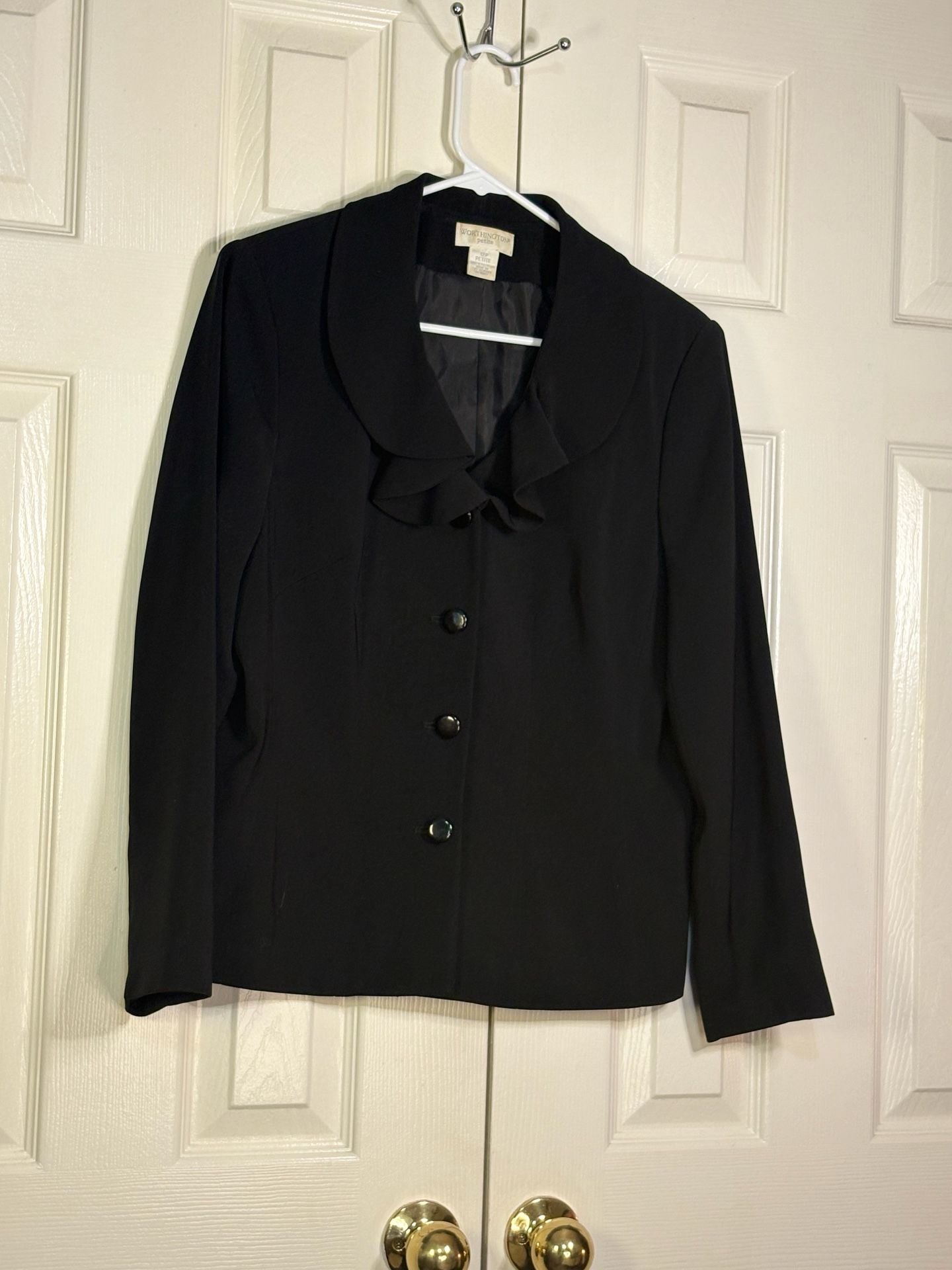 Worthington Petite Blazer Size 12P Black Ruffle Collar Jacket 5