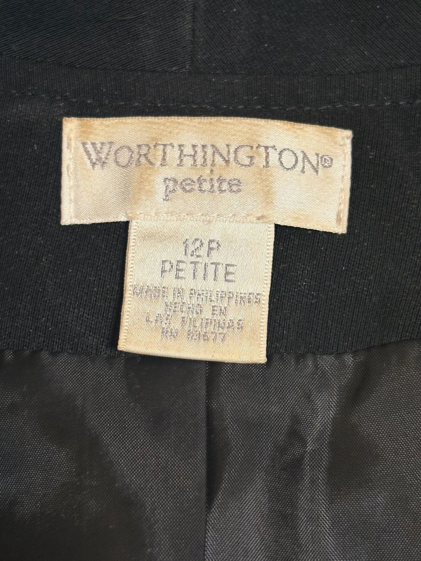 Worthington Petite Blazer Size 12P Black Ruffle Collar Jacket 3