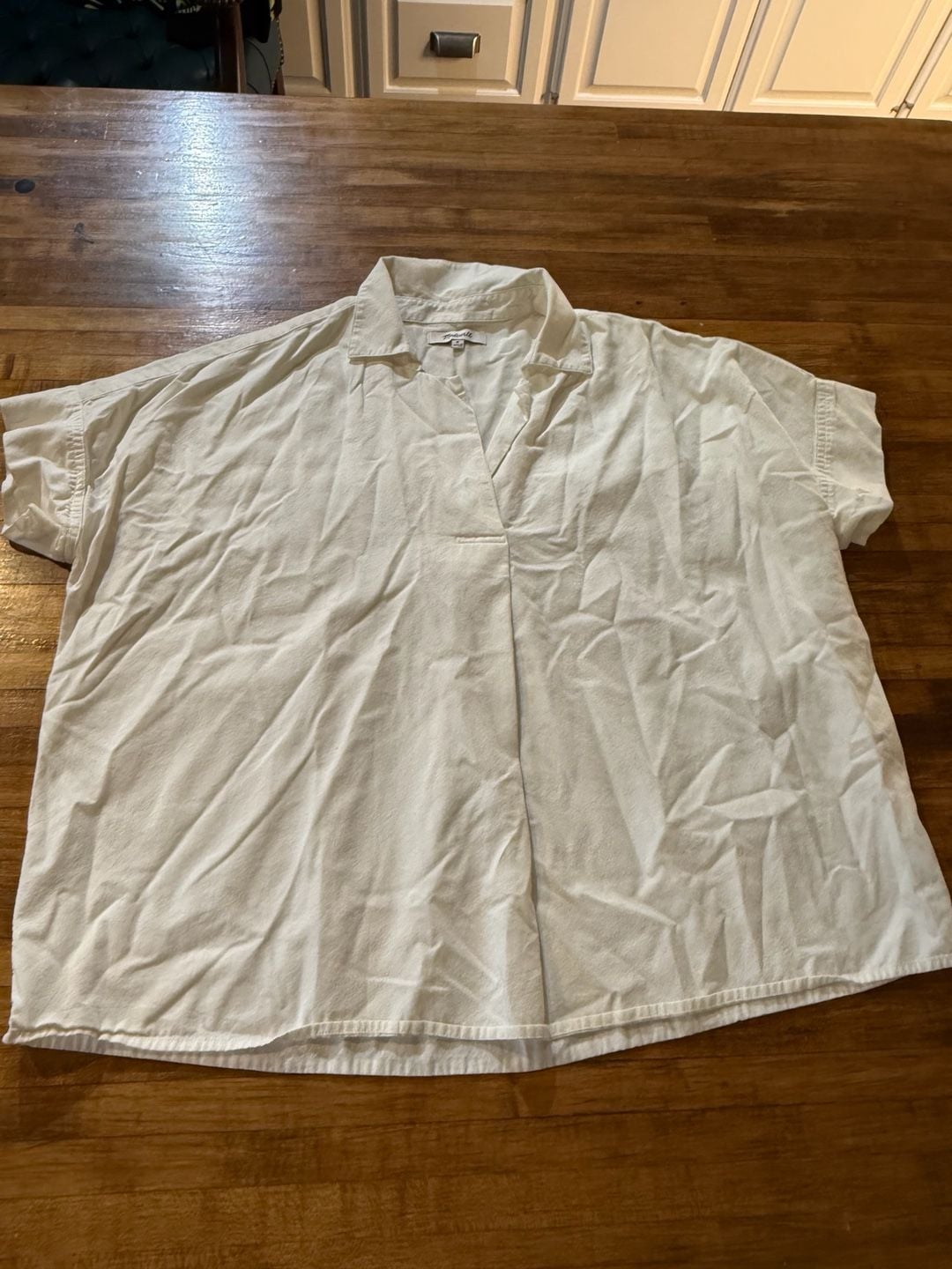 Madewell Short Sleeve Shirt Size M White Pullover Collared Top (b1) 3