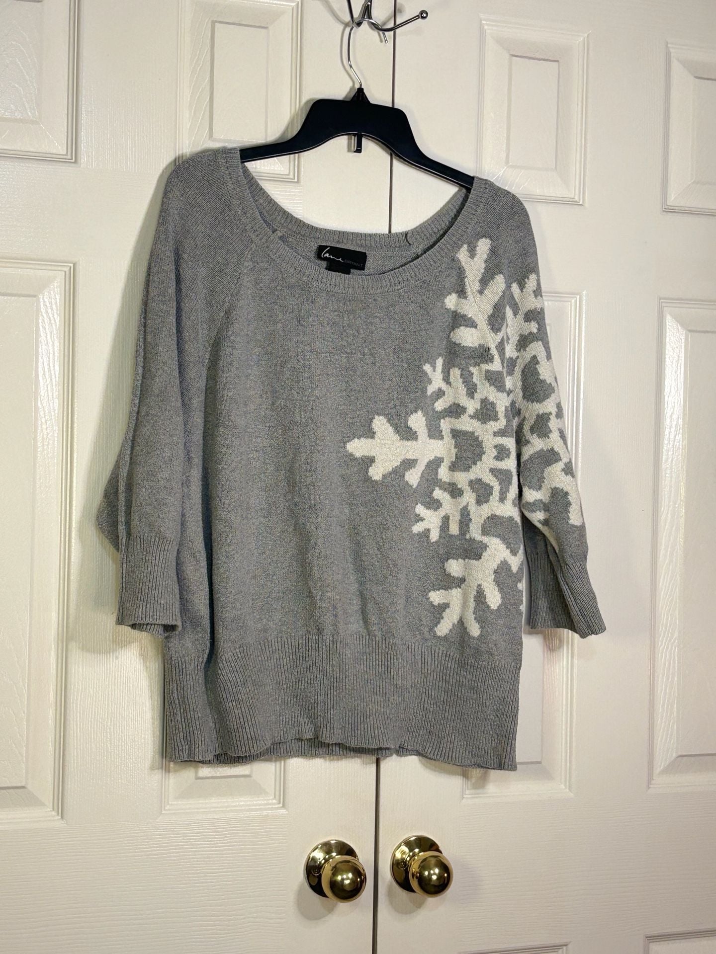 Lane Bryant Snowflake Sweater Size 18/20 Gray White Cotton Blend 4