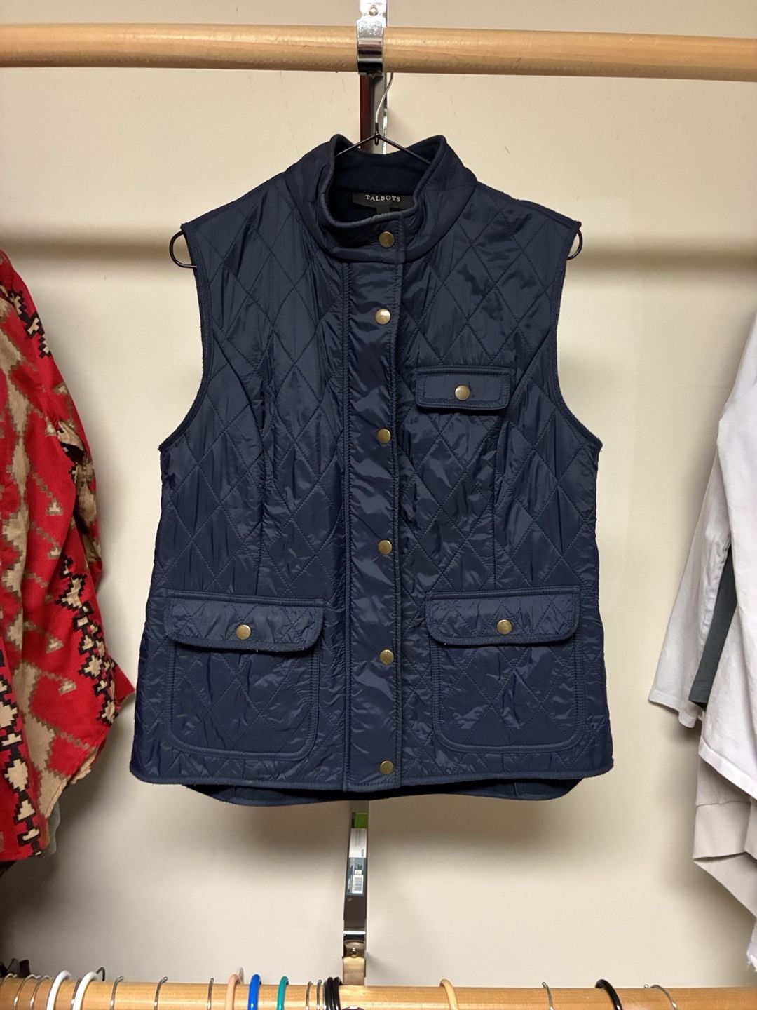 Talbots Quilted Vest Size M Navy Blue Fleece Lined 2