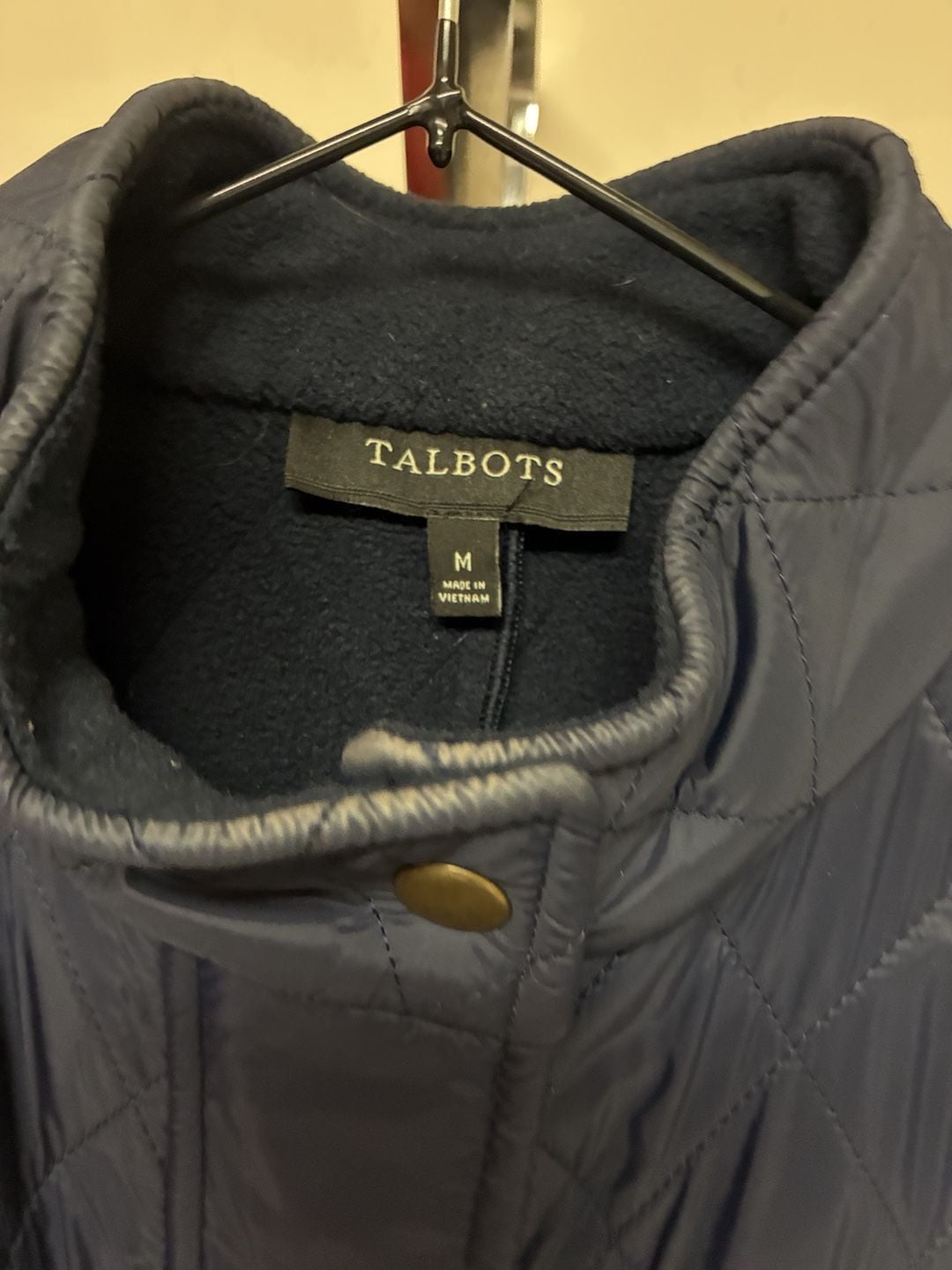 Talbots Quilted Vest Size M Navy Blue Fleece Lined 3