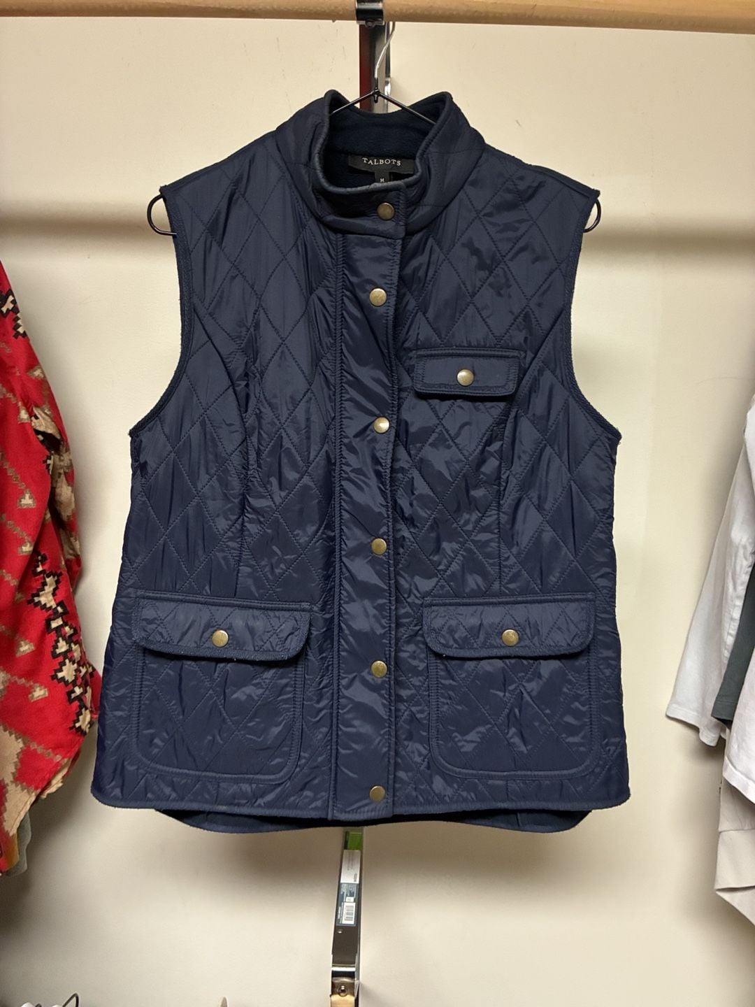 Talbots Quilted Vest Size M Navy Blue Fleece Lined 4
