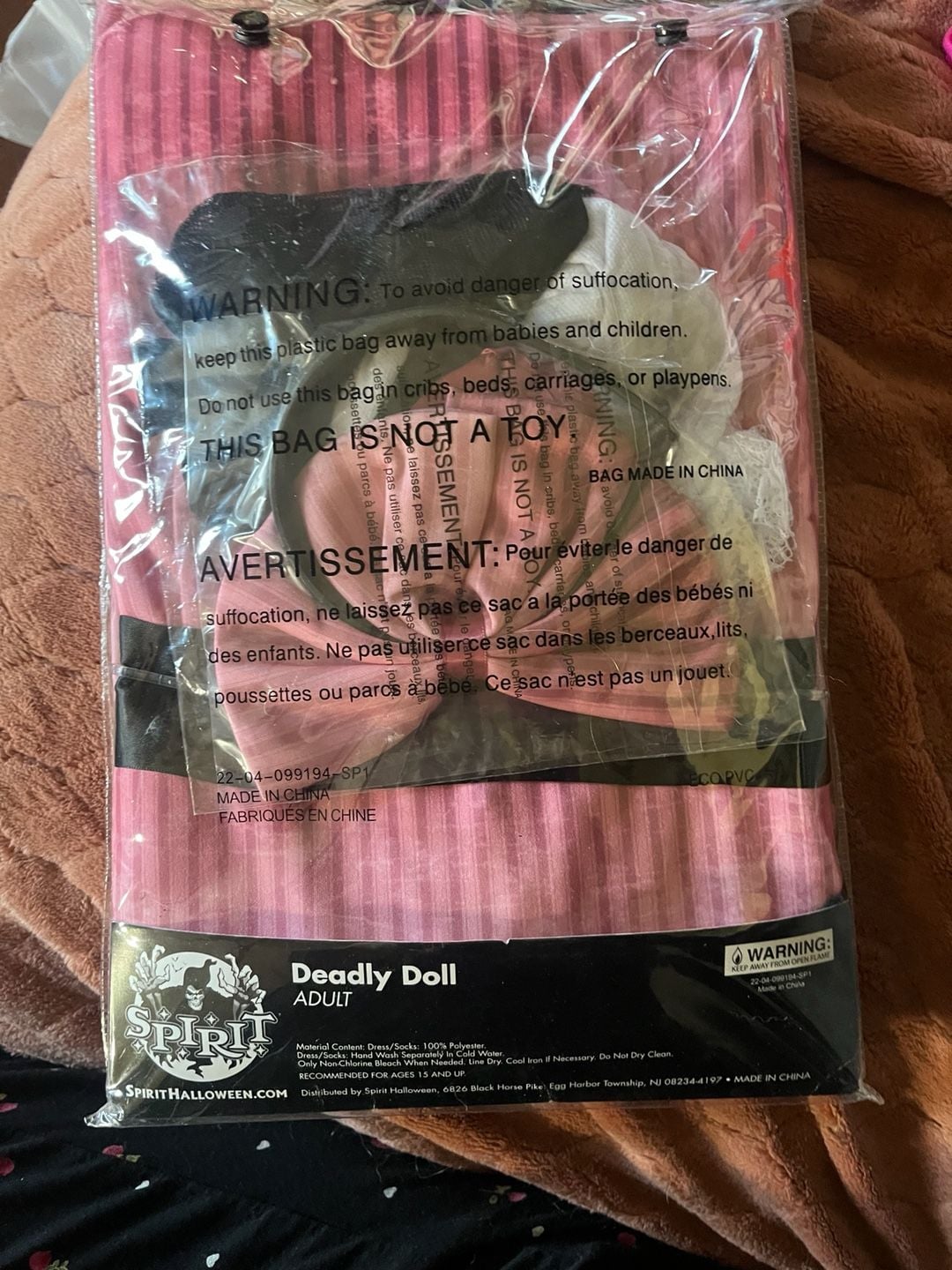 New Spirit Halloween Deadly Doll Costume Size SM/MD 2-8 Pink Dress 6