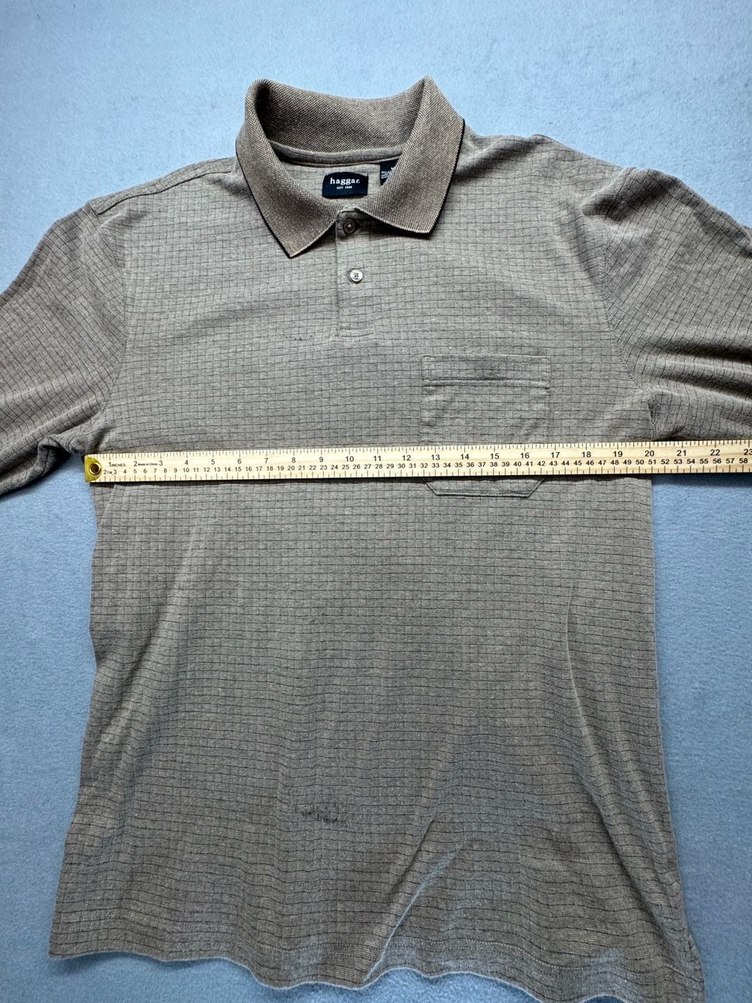 Haggar Long Sleeve Polo Shirt Size M Brown Textured Pocket 7