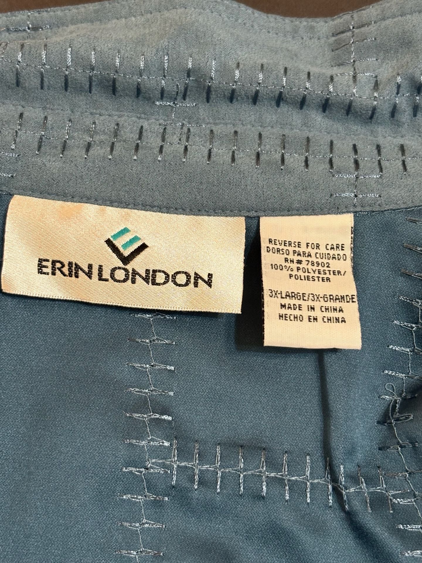 Erin London Button-Down Shirt Size 3X Muted Teal Faux Suede Embroidered 3