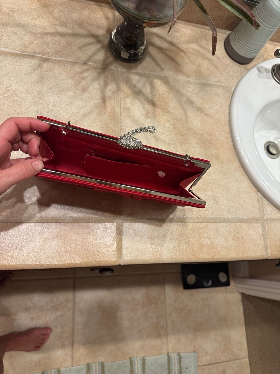 Red Satin Evening Clutch with Chain Strap 3