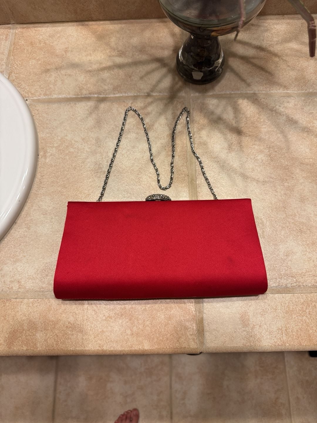 Red Satin Evening Clutch with Chain Strap 4