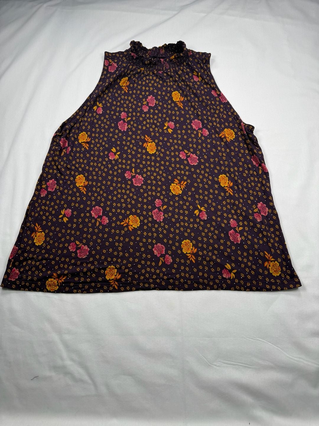 LOFT Floral Mock Neck Tank Top Size L Purple Yellow 2