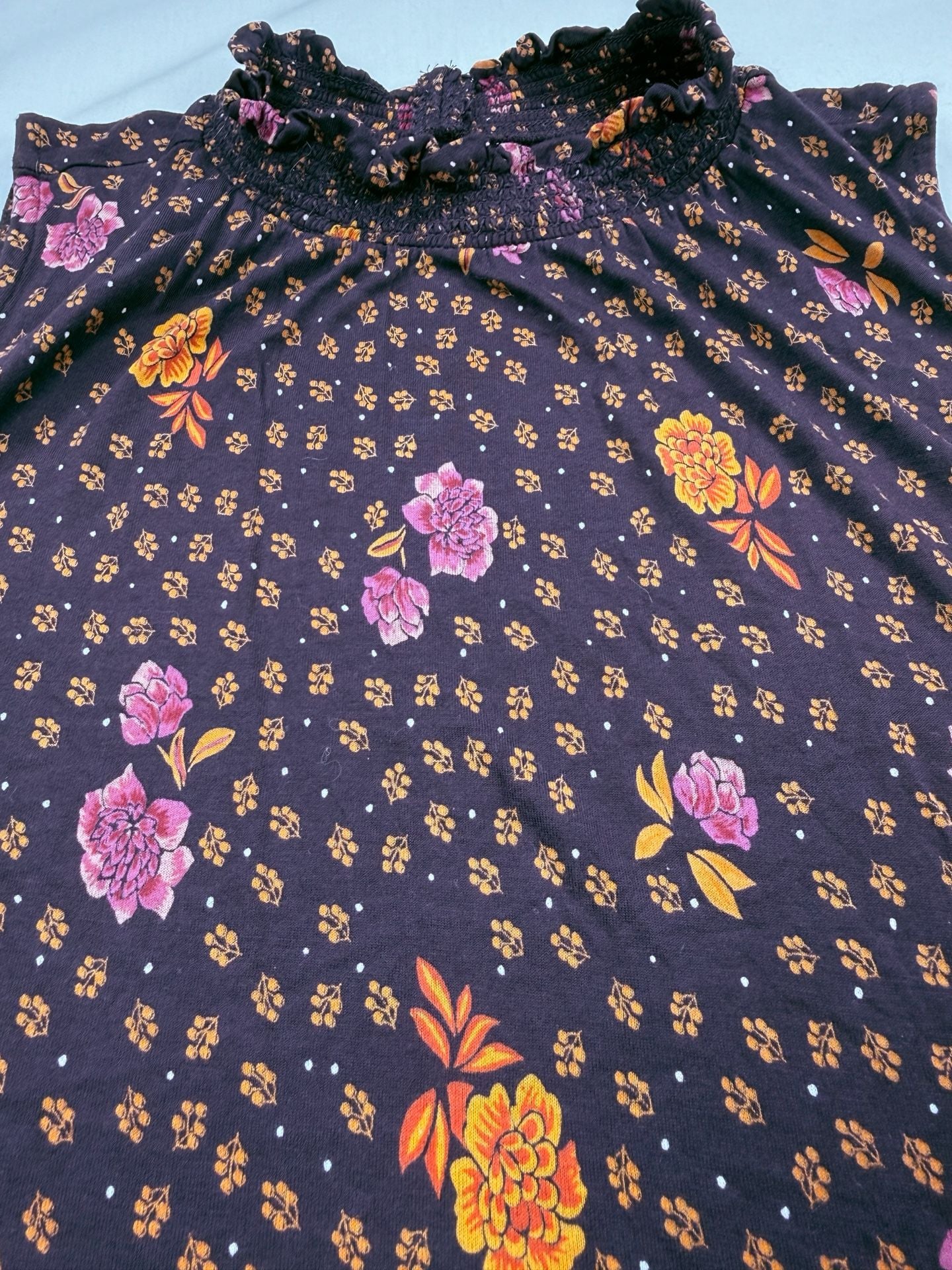 LOFT Floral Mock Neck Tank Top Size L Purple Yellow 3