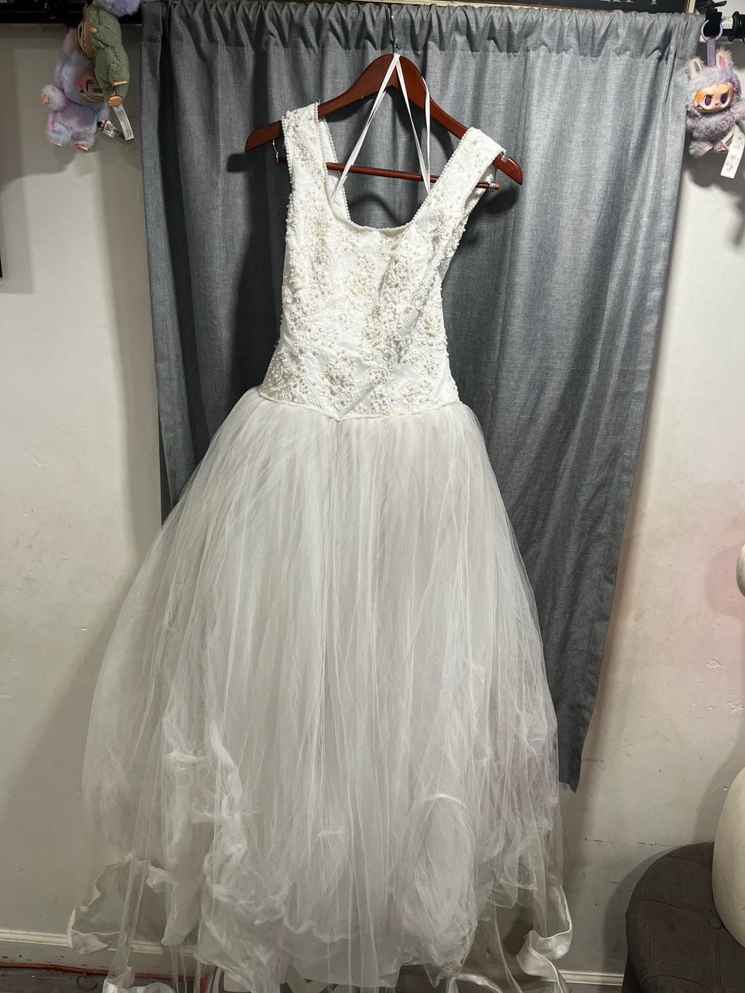 Y2K  Beaded Lace Wedding Dress Ball Gown White Tulle Bridal 8