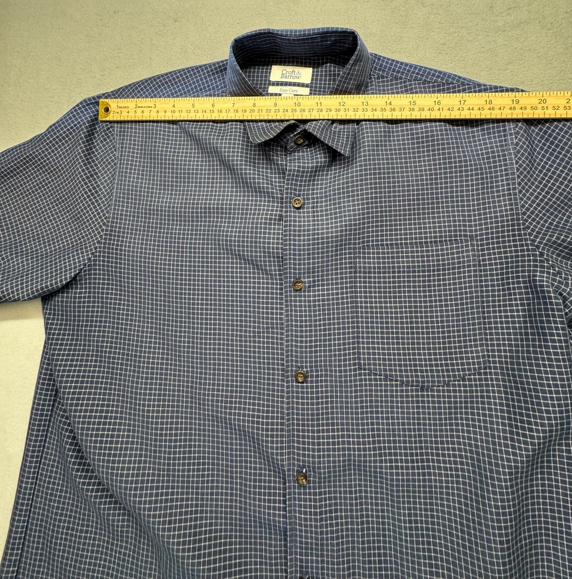Croft & Barrow Short Sleeve Button Down Shirt Size L Blue Plaid 7