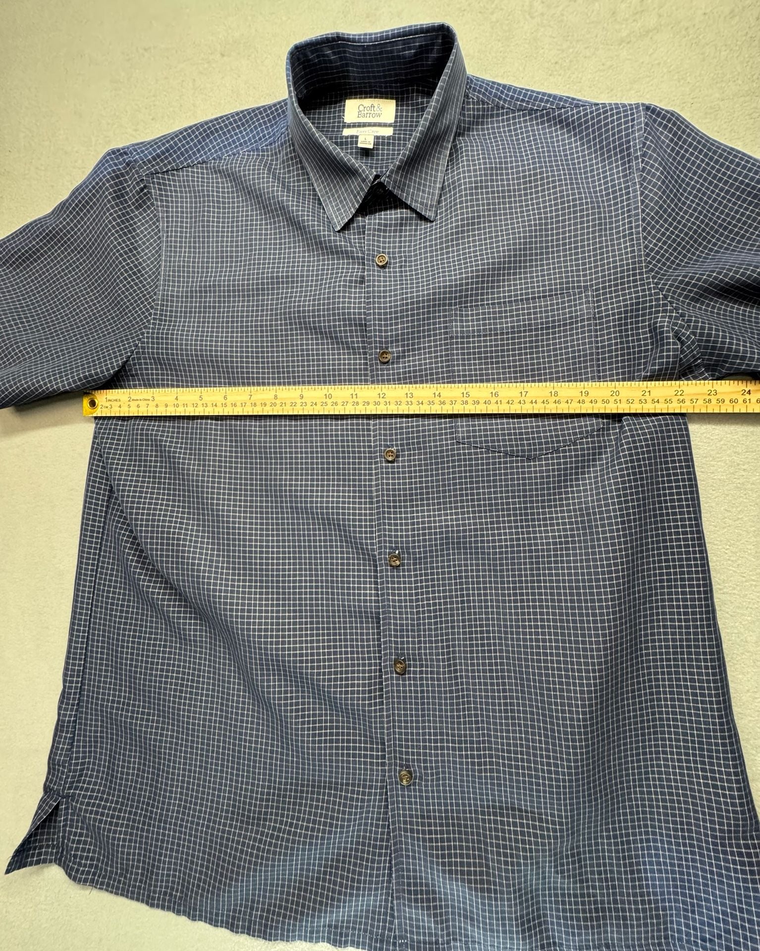 Croft & Barrow Short Sleeve Button Down Shirt Size L Blue Plaid 8