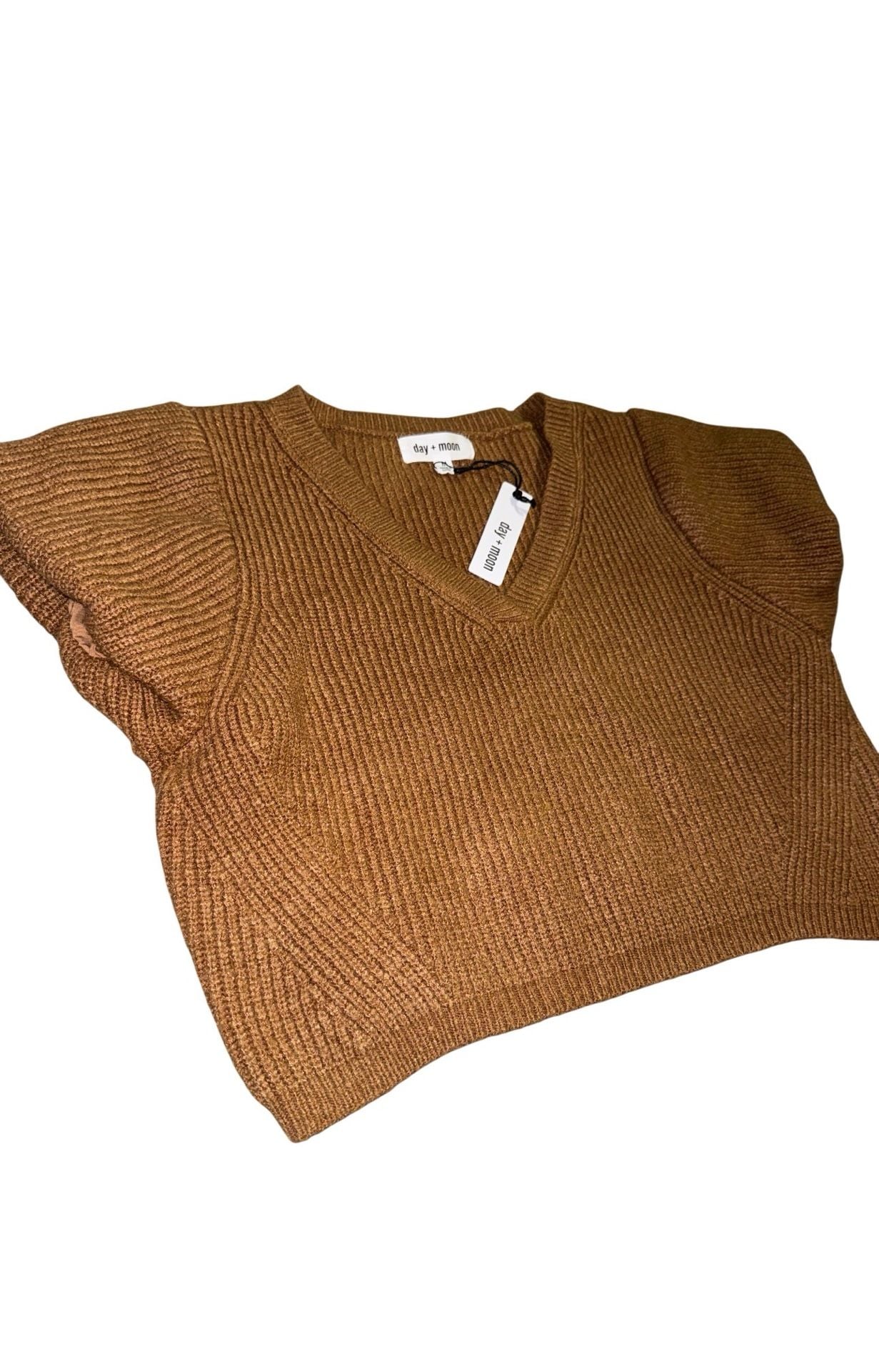 Day + Moon Sweater Vest Size M Brown Ribbed V-Neck 4