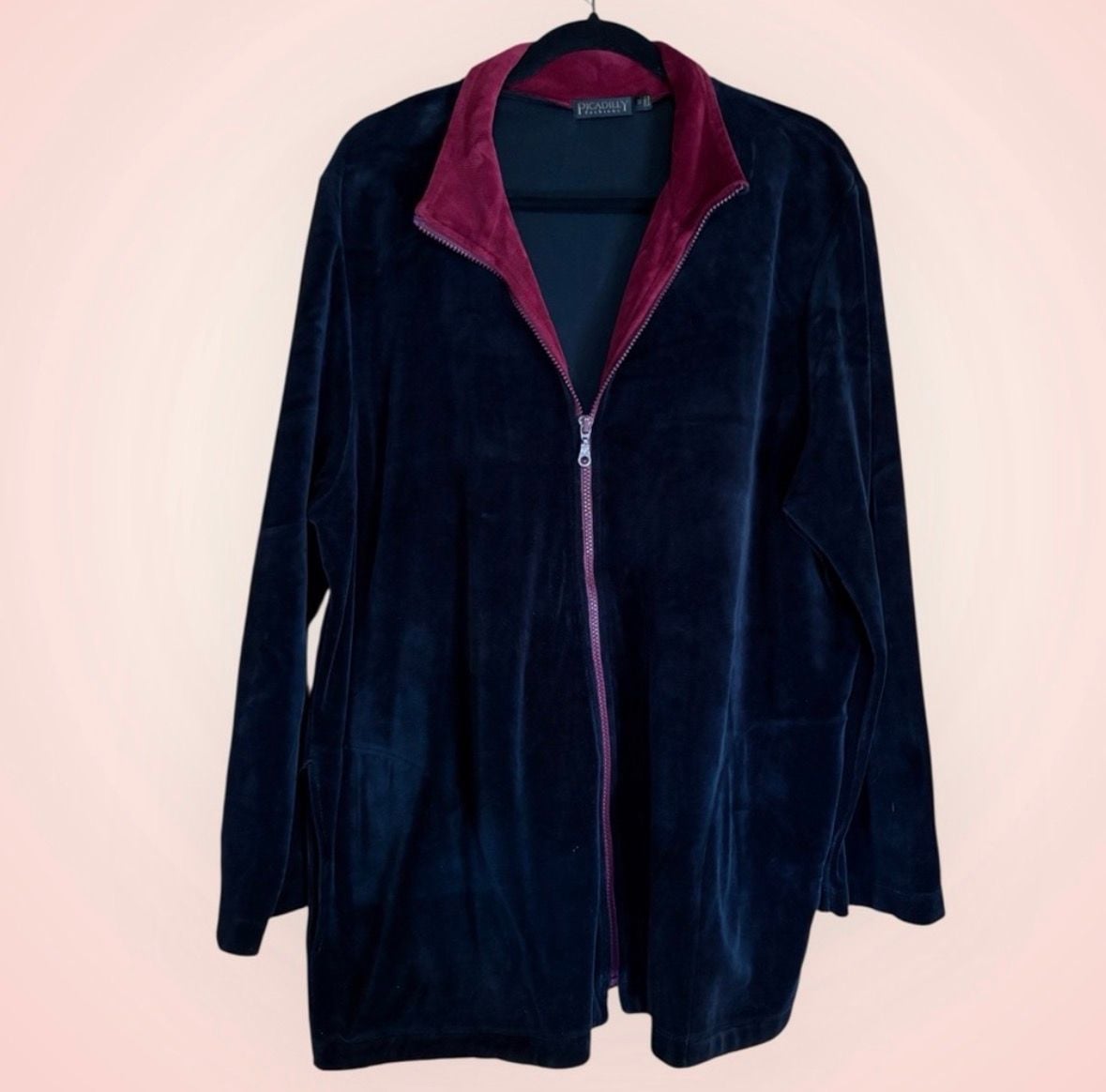 Piccadilly Velour Full Zip Jacket Size 1X Black Burgundy 3