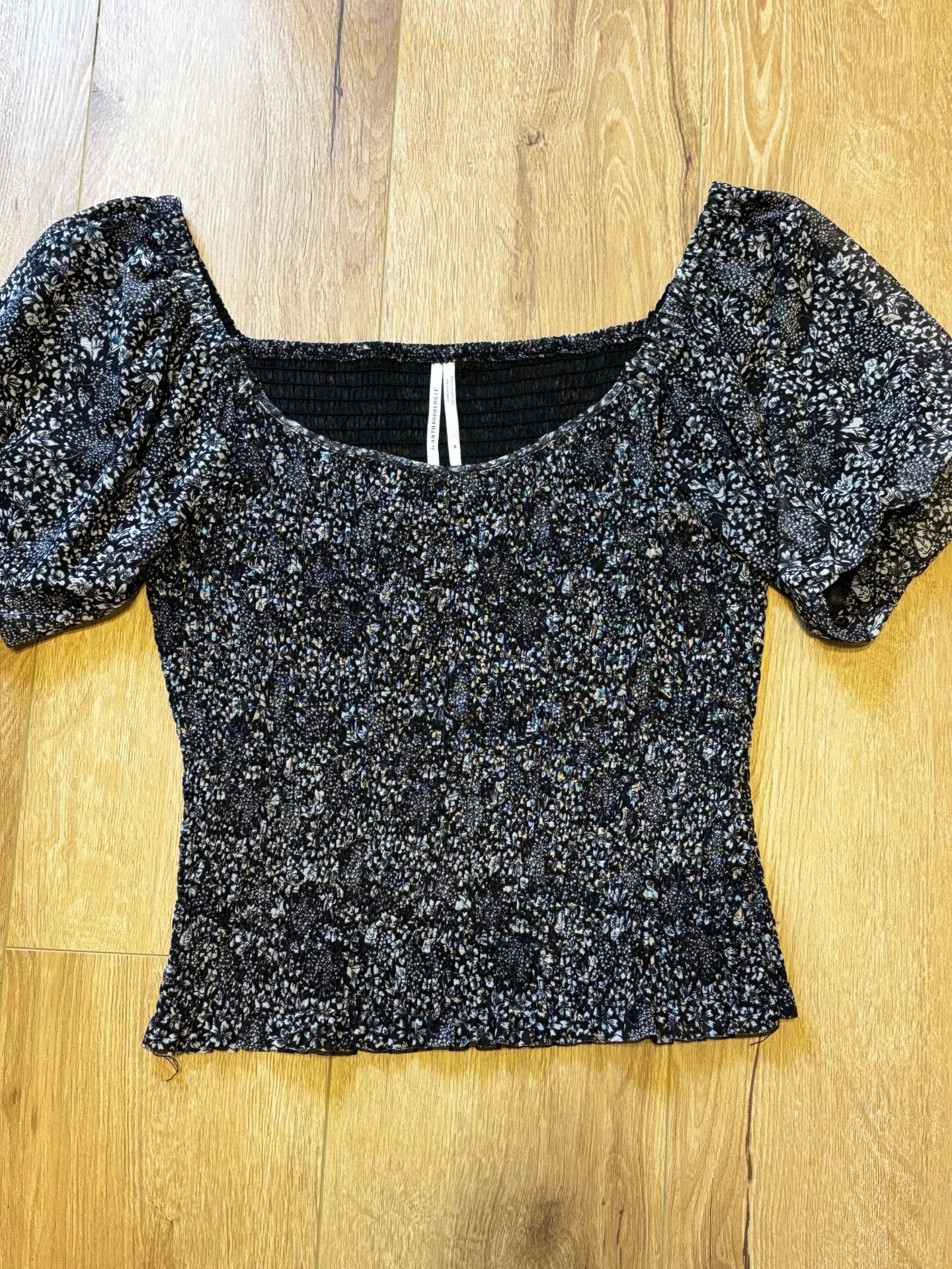 By Anthropologie Floral Smocked Puff Sleeve Top Size M 1