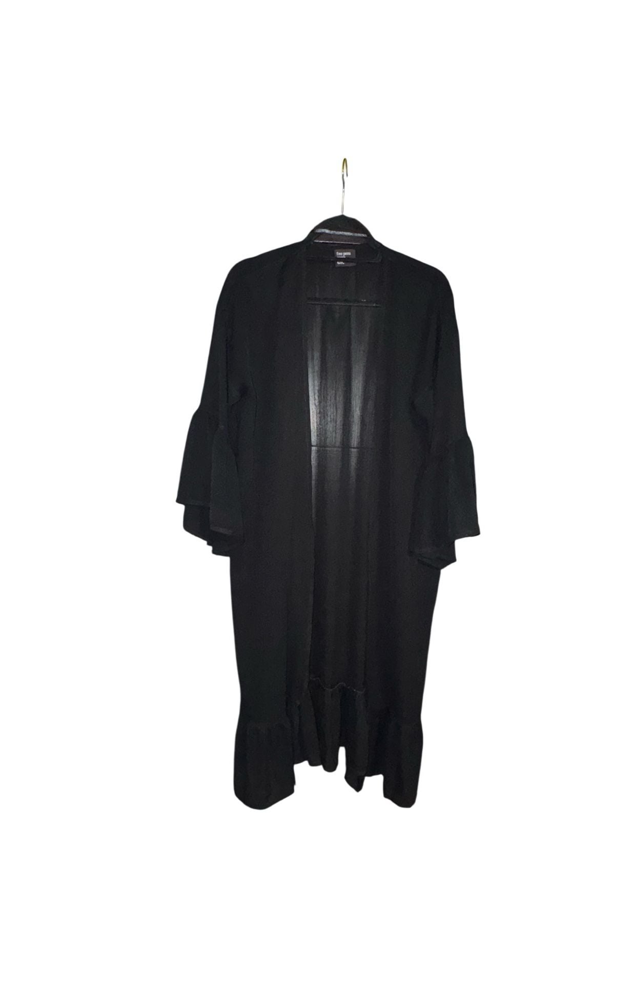 Free Press Black Ruffle Open Front Kimono Cardigan 2