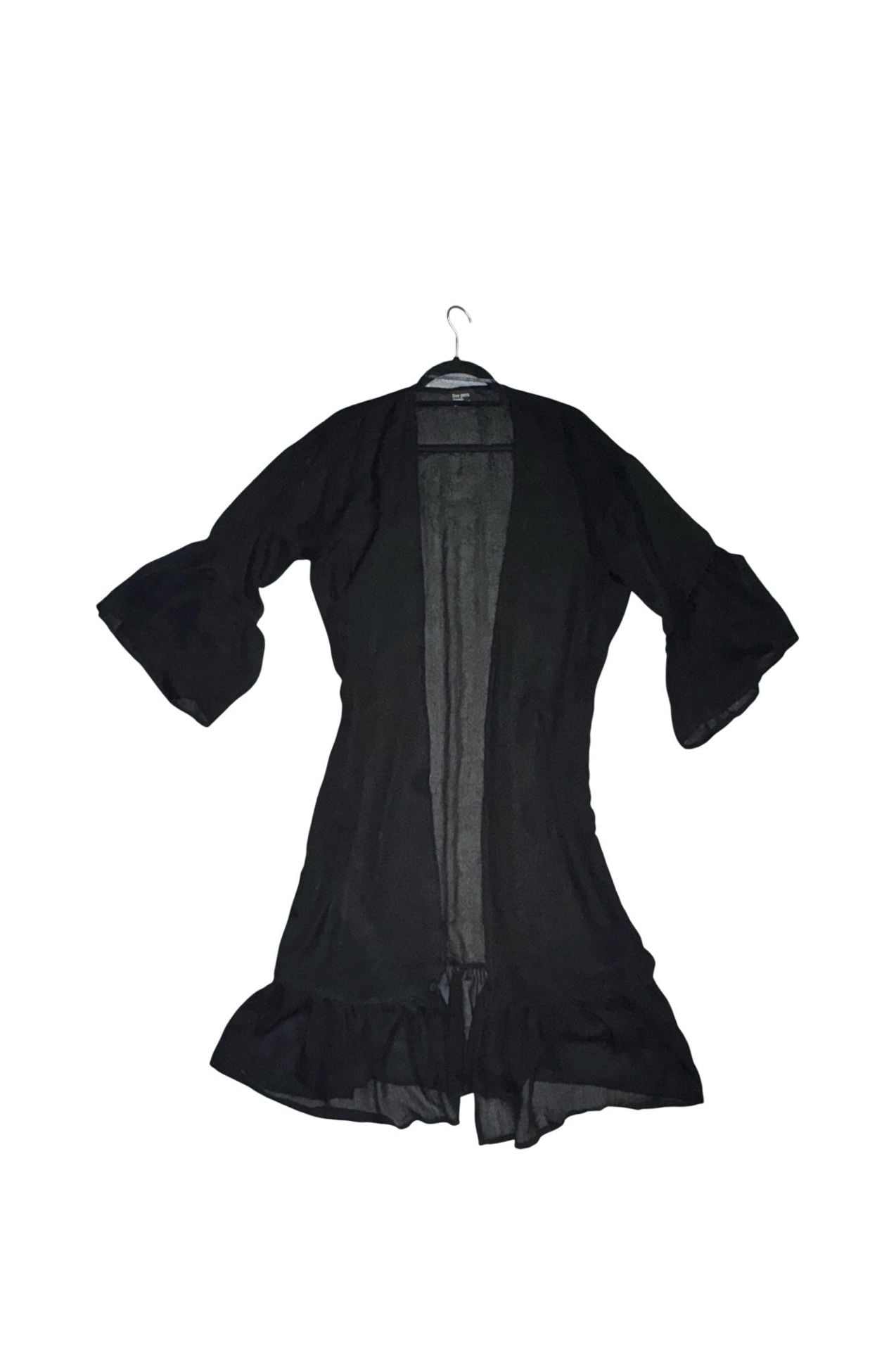 Free Press Black Ruffle Open Front Kimono Cardigan 4