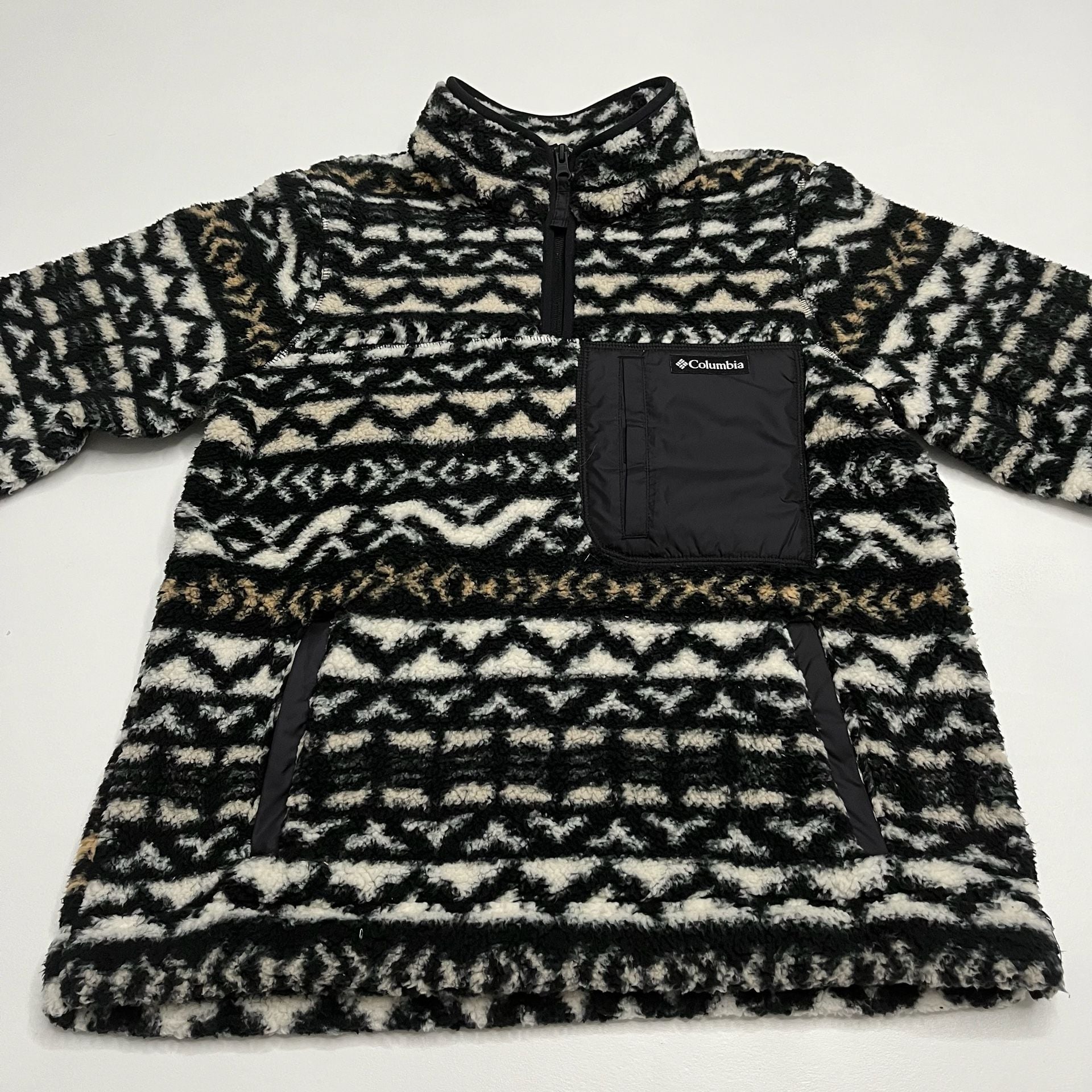 Columbia Printed Fleece Pullover Black White Pattern Size Medium 3