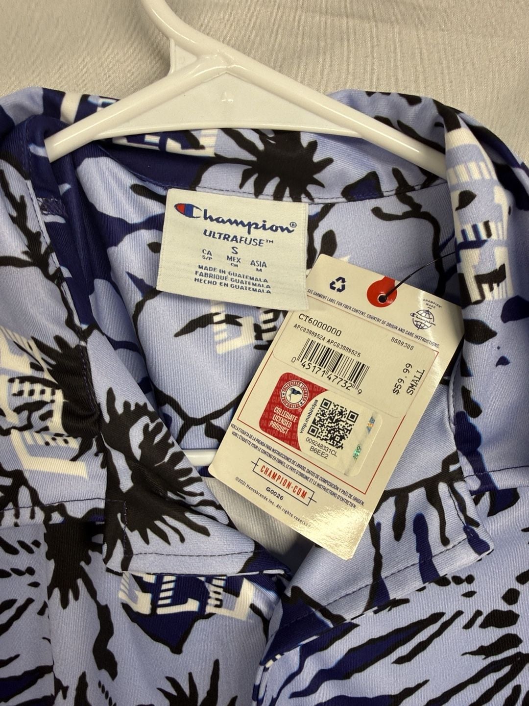 Champion Ultrafuse GCU Floral Button Down Shirt Size S Blue Hawaiian 3