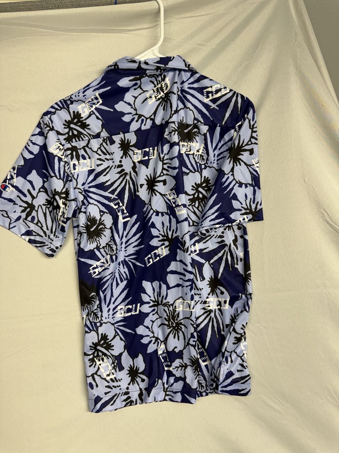 Champion Ultrafuse GCU Floral Button Down Shirt Size S Blue Hawaiian 4