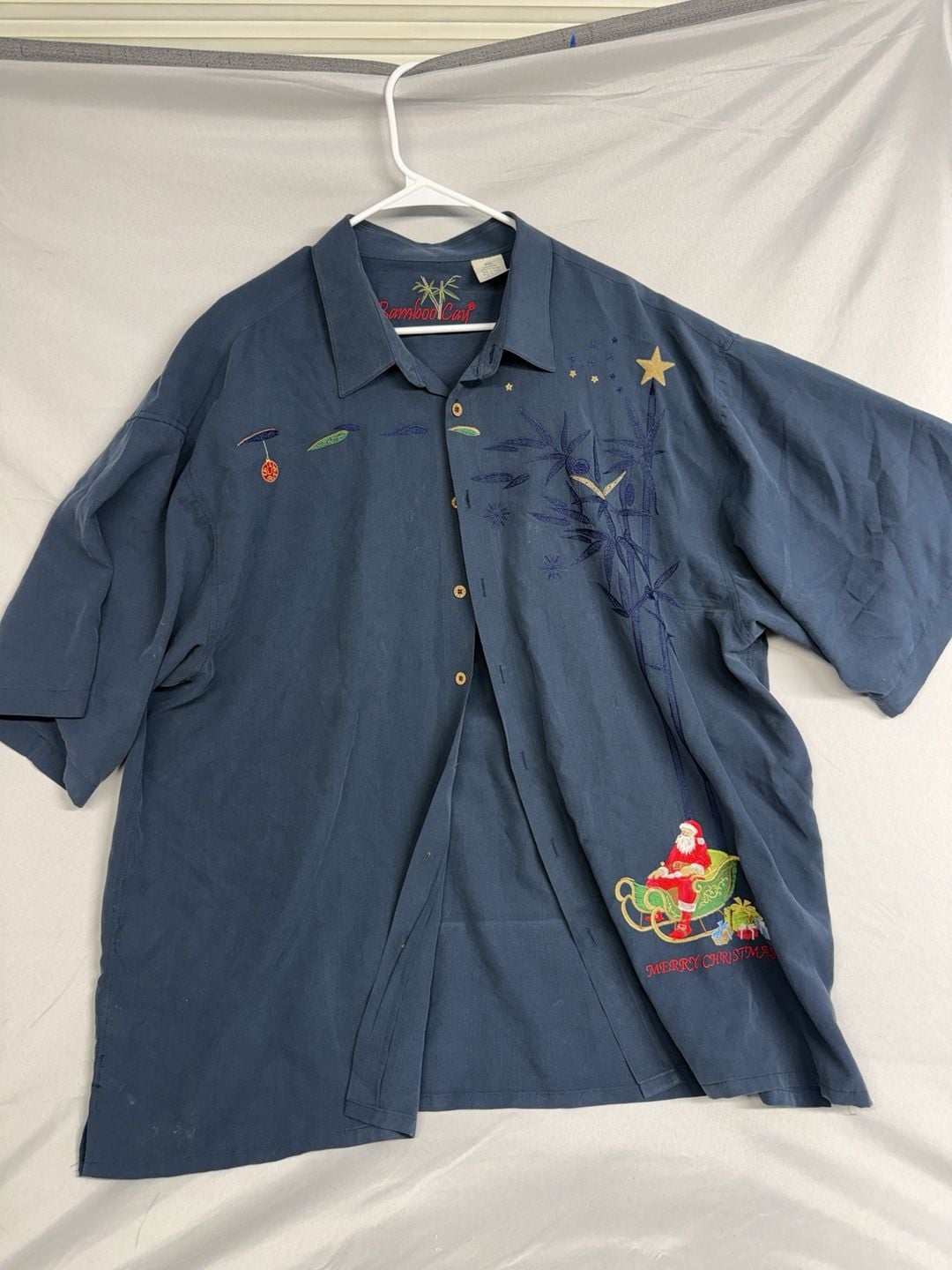 Bamboo Cay Christmas Shirt Size 3XL Blue Embroidered Santa Sleigh Camp 2