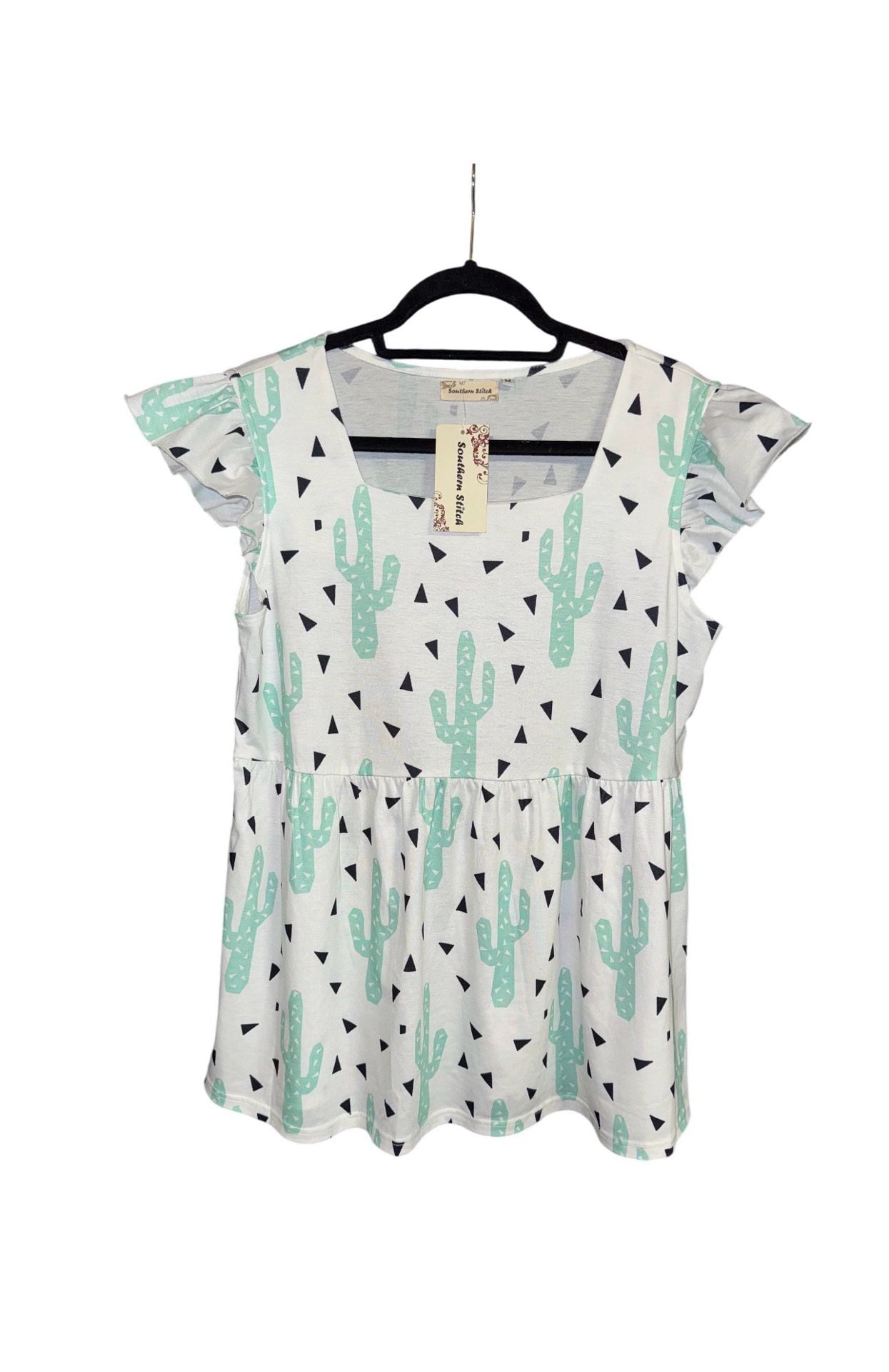 Southern Stitch Cactus Ruffle Sleeve Top Size M 2