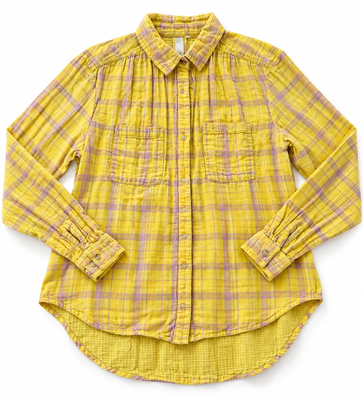 Anthropologie Plaid Long Sleeve Button Down Shirt Yellow Size S (b1) 2
