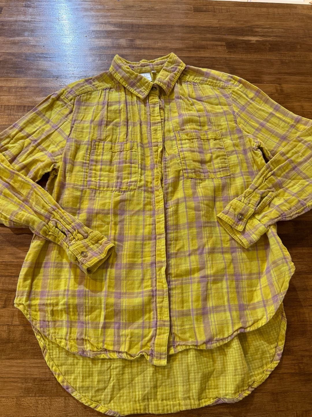 Anthropologie Plaid Long Sleeve Button Down Shirt Yellow Size S (b1) 4