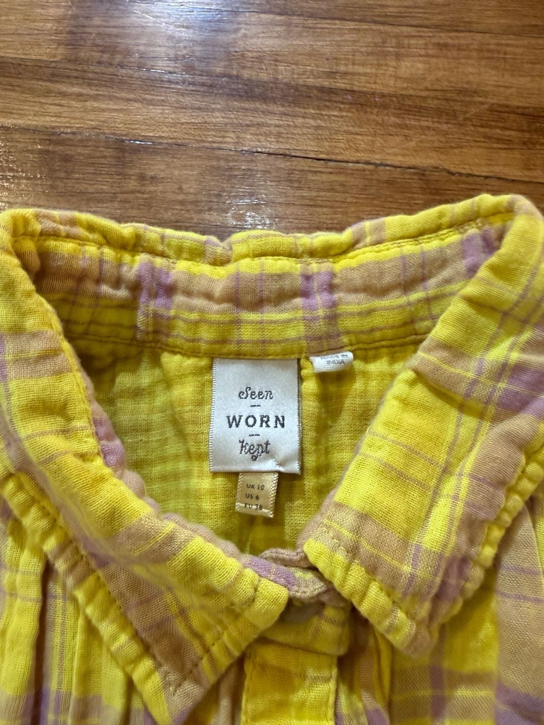 Anthropologie Plaid Long Sleeve Button Down Shirt Yellow Size S (b1) 5