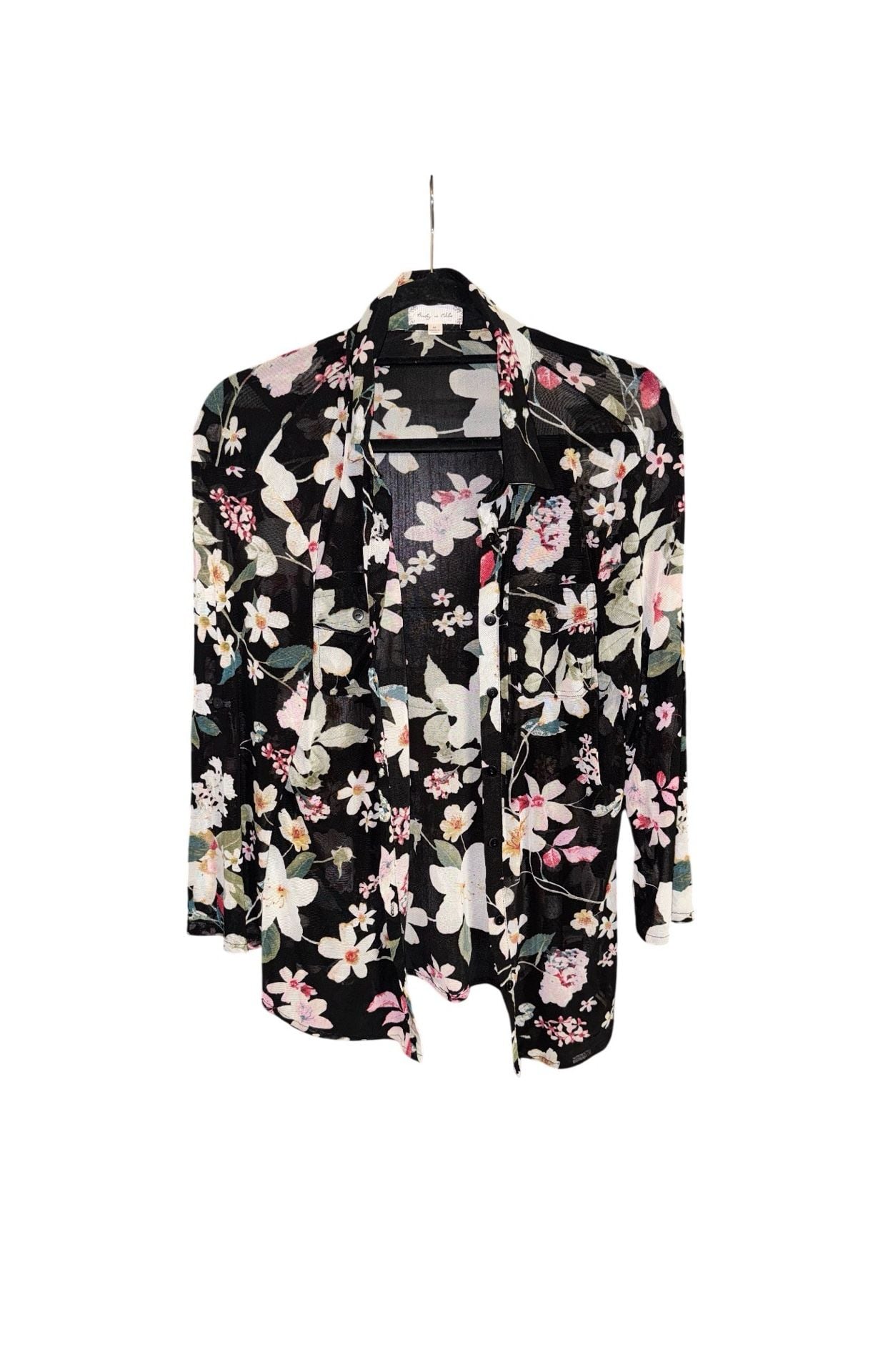 Baily & Chloe Button-Down Shirt Size M Black Floral Mesh 2