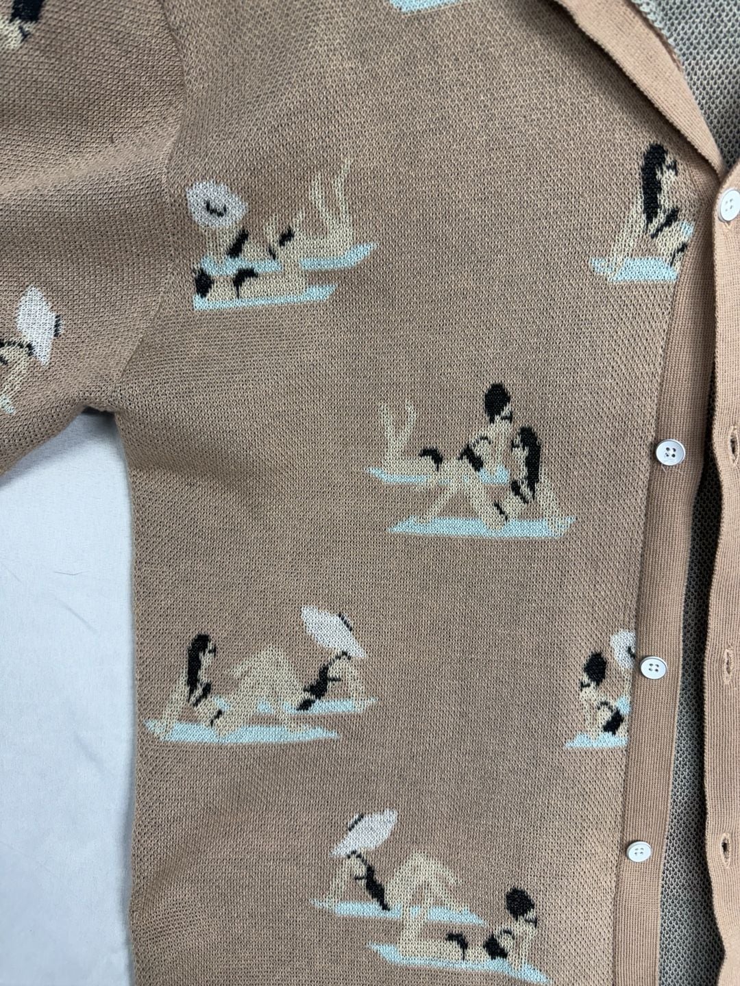 Free Planet Lost In Paradise Knit Polo Shirt Size XL Tan Graphic Graphic 4