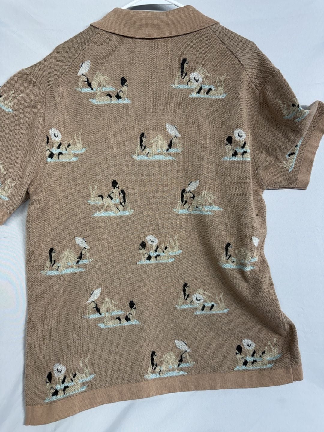Free Planet Lost In Paradise Knit Polo Shirt Size XL Tan Graphic Graphic 5
