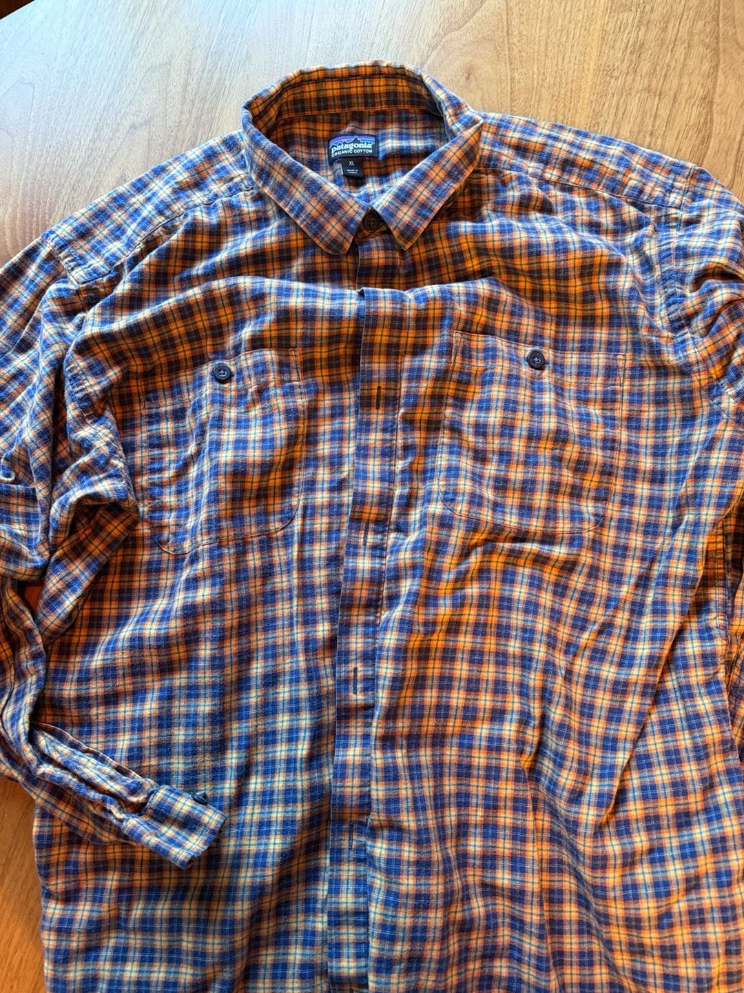 Patagonia Organic Cotton Plaid Shirt Size XL Blue Orange Long Sleeve 1