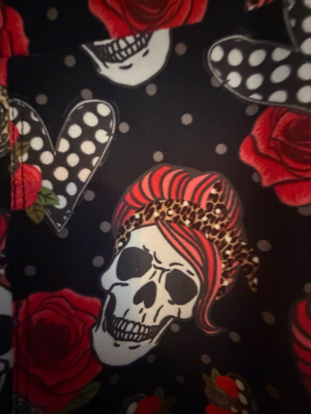 LuLaRoe Leggings TC Size Skull Rose Polka Dot Black Red 3