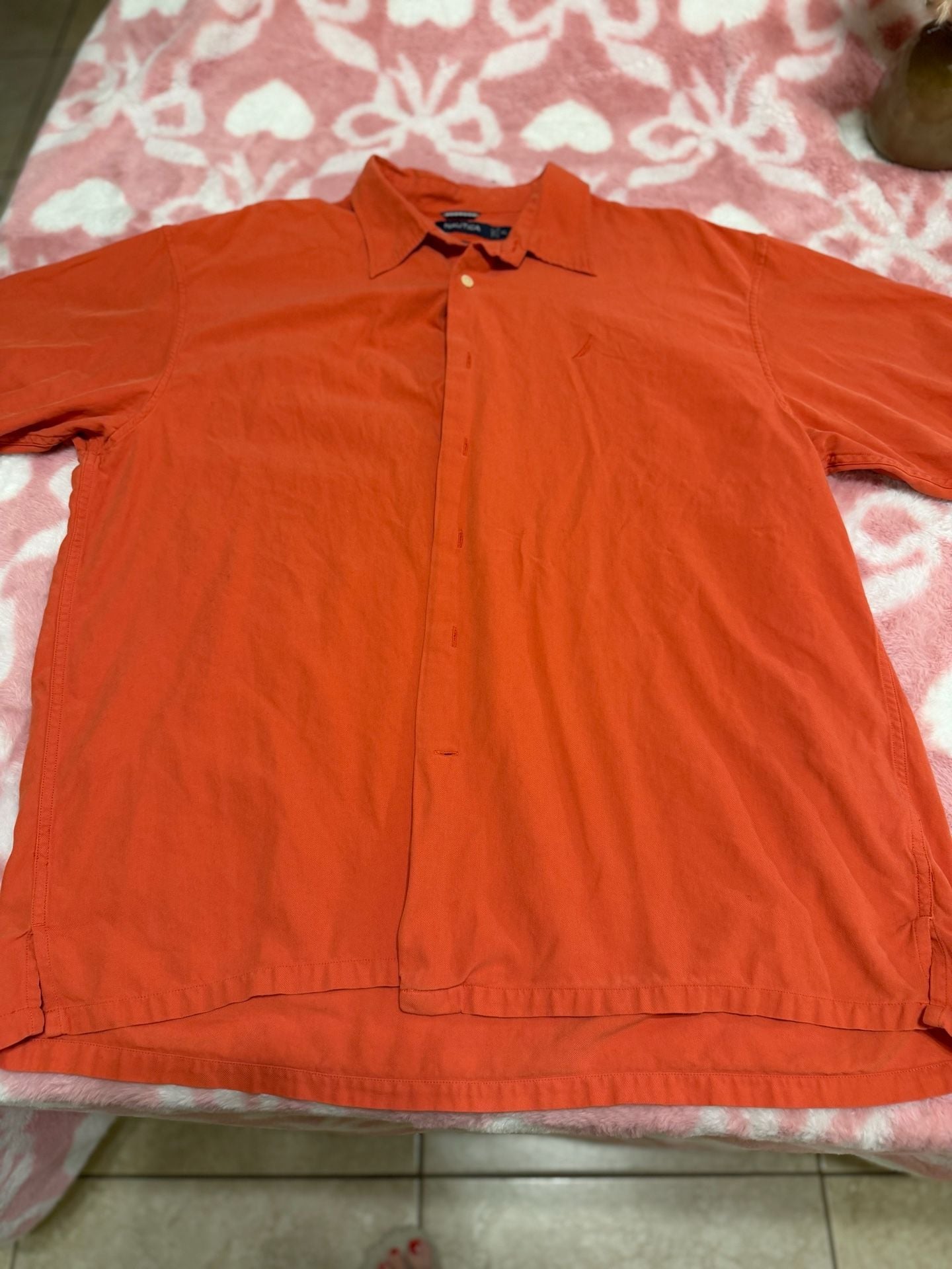 Nautica Short Sleeve Button Down Shirt Size XL Orange 3