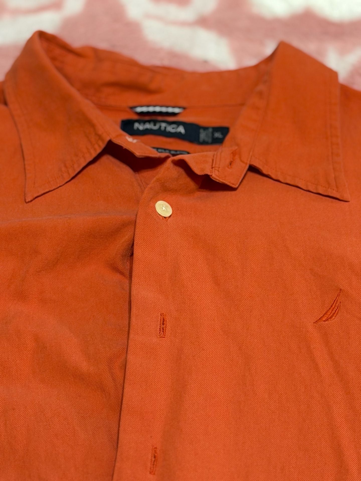 Nautica Short Sleeve Button Down Shirt Size XL Orange 4
