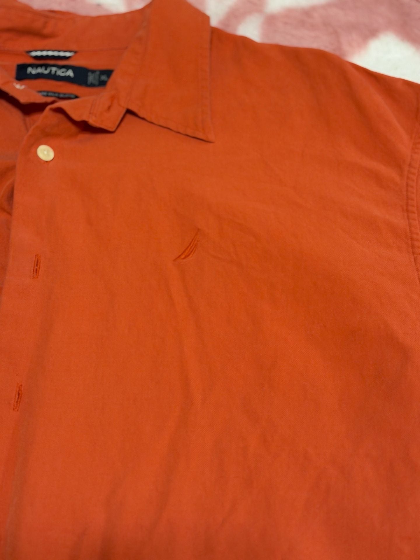 Nautica Short Sleeve Button Down Shirt Size XL Orange 5